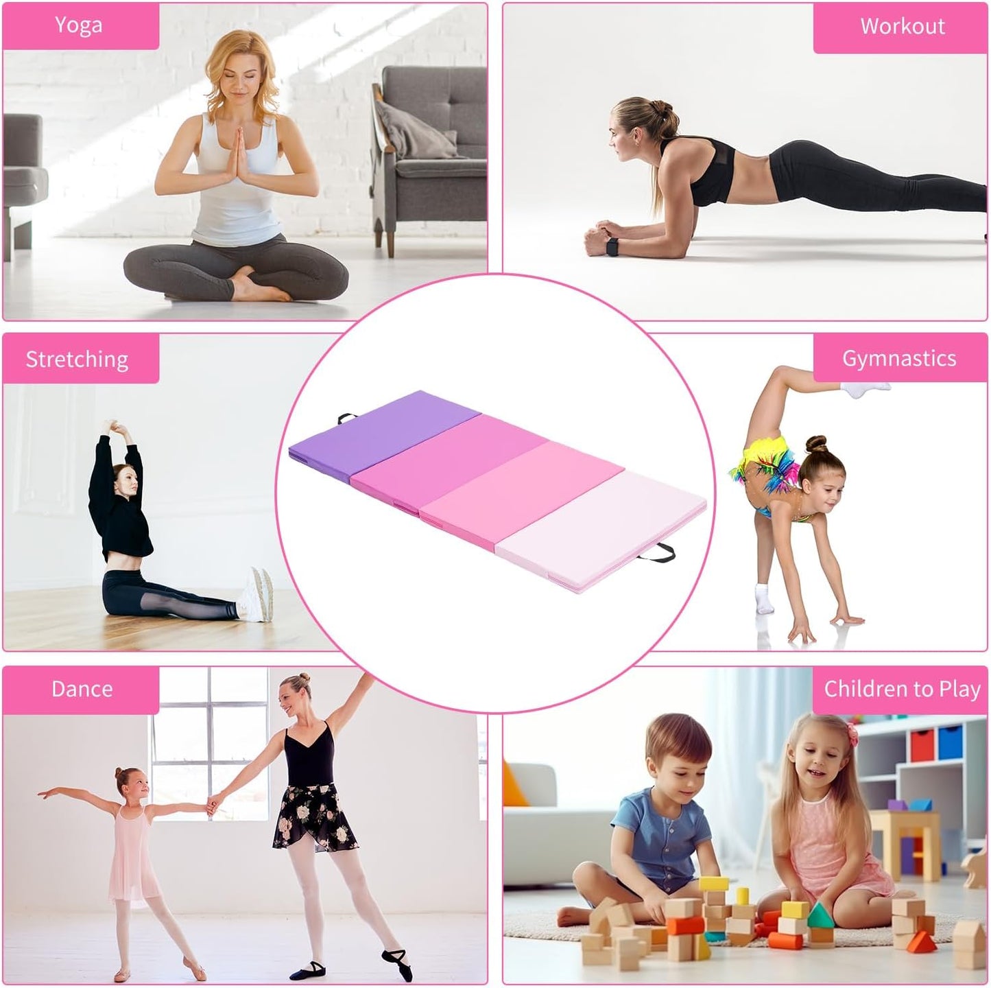 ZENOVA Gymnastics Mat 6'x3'x2''/4'x8'x2'' Exercise Mat Gym Mat for Home Aerobics Workout Foldable Tumbling Mat Children Gifts