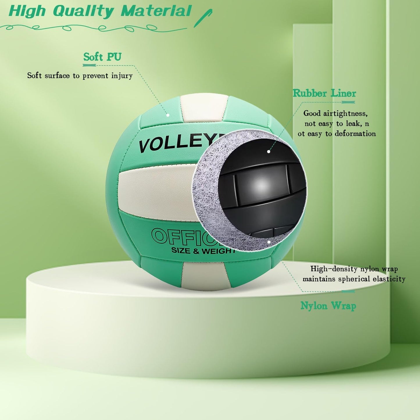 Volleyball Official Size 5 for Indoor Outdoor, Thicker PU Soft Volleyball Kit for Girls Boys Teenager Adults Beach Game Gym Training Beginner