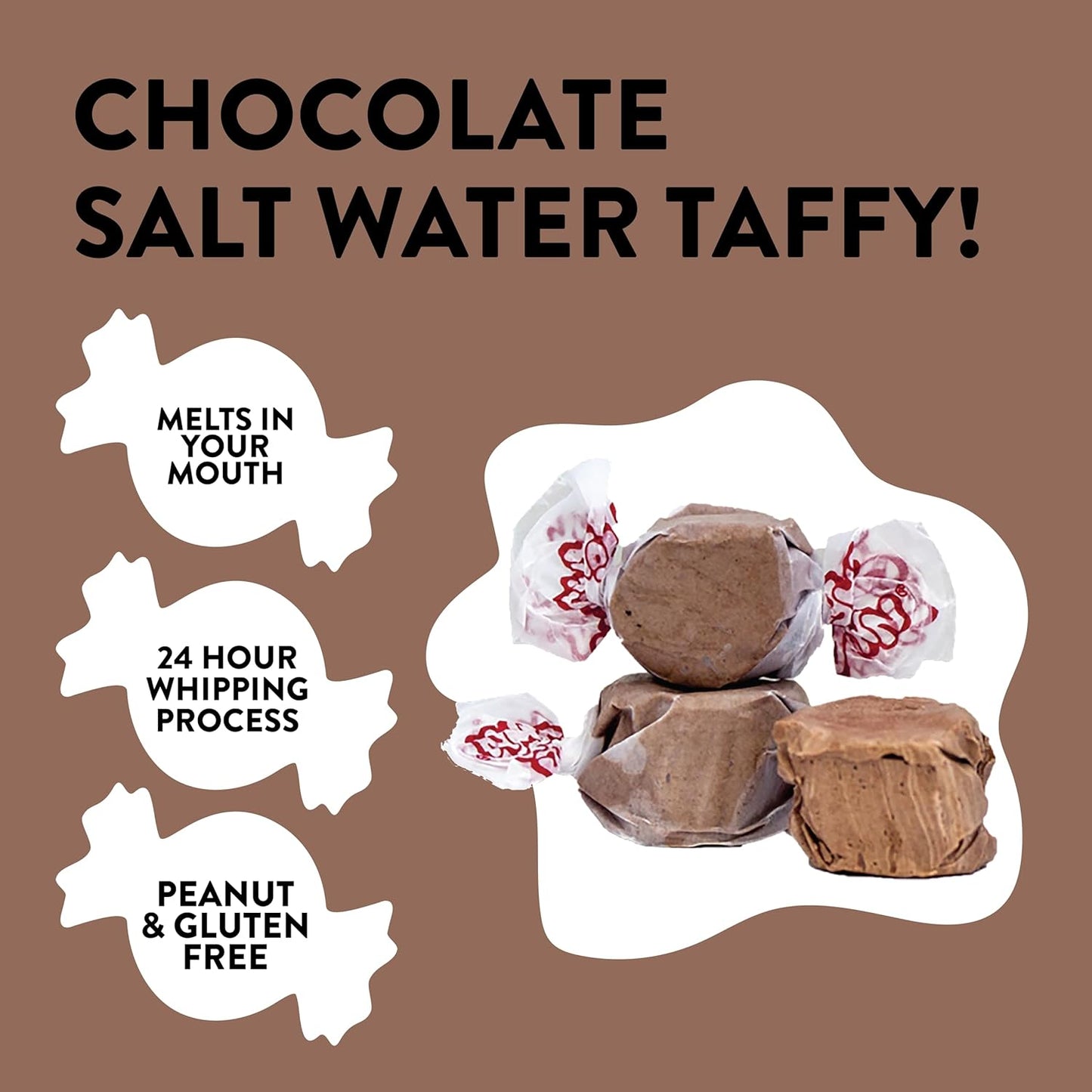Taffy Town Saltwater Taffy- Chocolate | Gourmet Taffy| Nougat-Style Candy| Soft & Delicious| Snack Treats| Party Good Candies| 2.5lbs