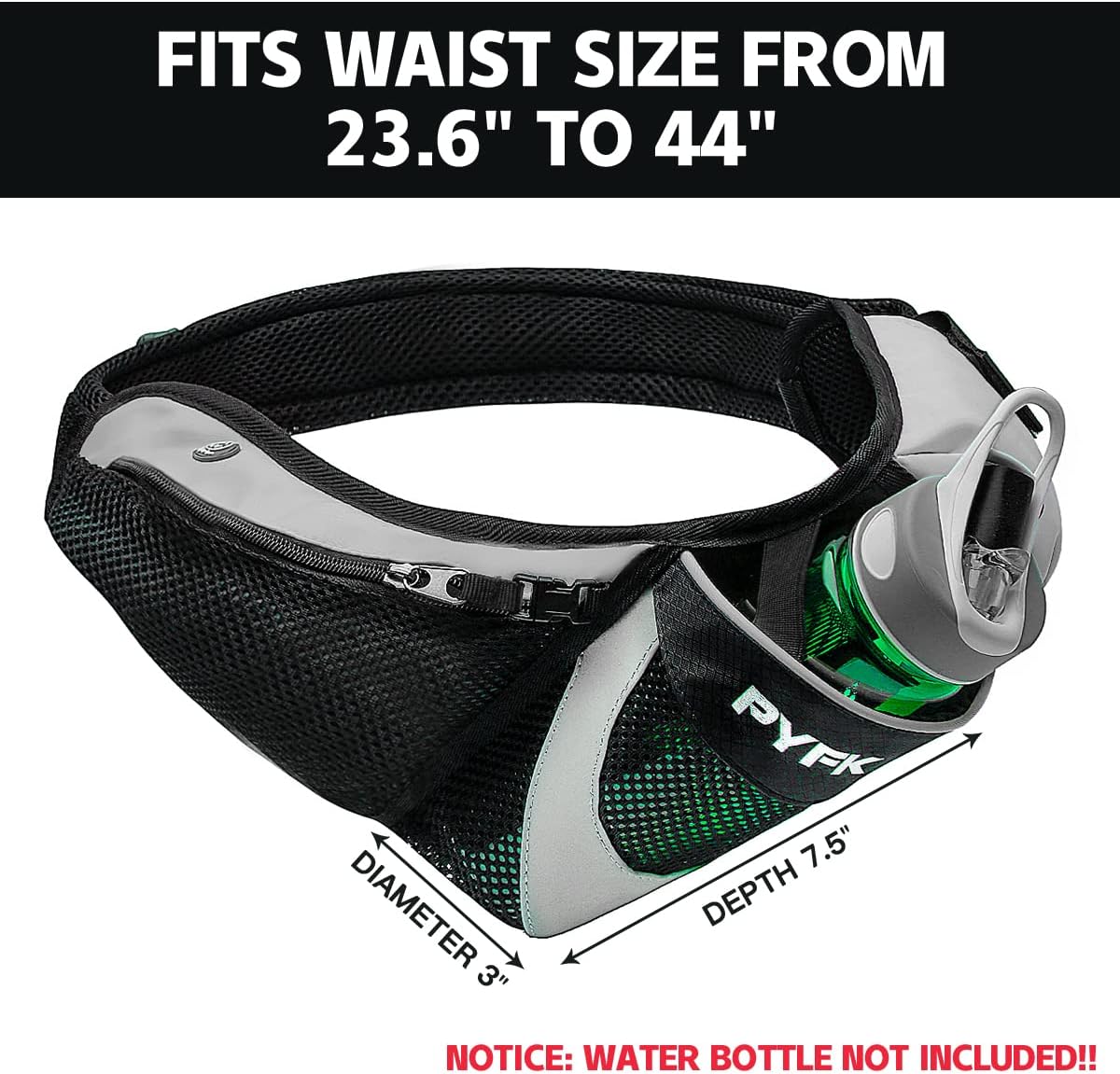 PYFK Running Belt Hydration Waist Pack with Water Bottle Holder for Men Women Waist Pouch Fanny Bag Reflective