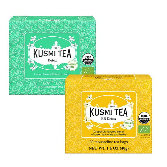 Kusmi Tea - BB Detox + Detox - Iconic Detox Tea - Organic Tea - Blend of Green Tea, Mate & Fruits - Organic Flavored Yerba Mate Tea - Pack of 2 Boxes of Tea Bags - 2x20 Tea Bags