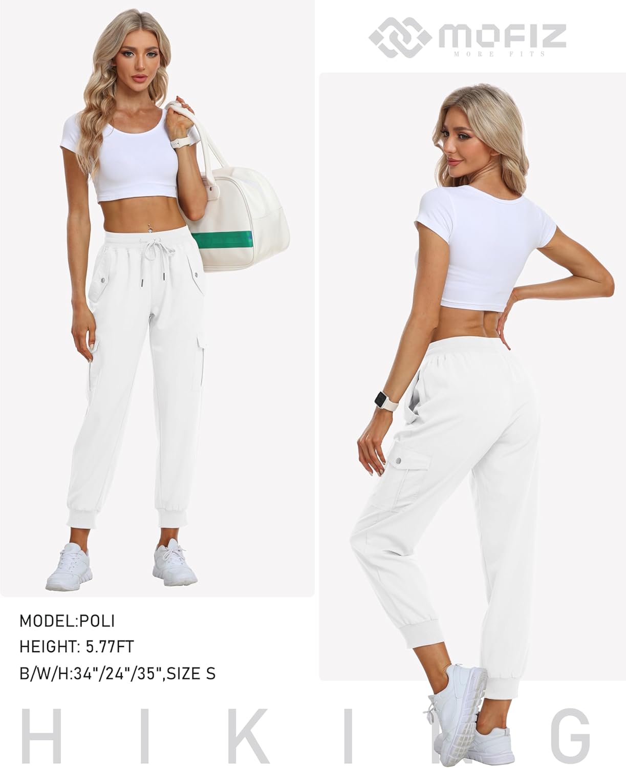 MoFiz Women's Outdoor Cargo Pants Lightweight Joggers Elastic Waist Athletic Hiking Sweatpants Casual Travel Pant with Pocket