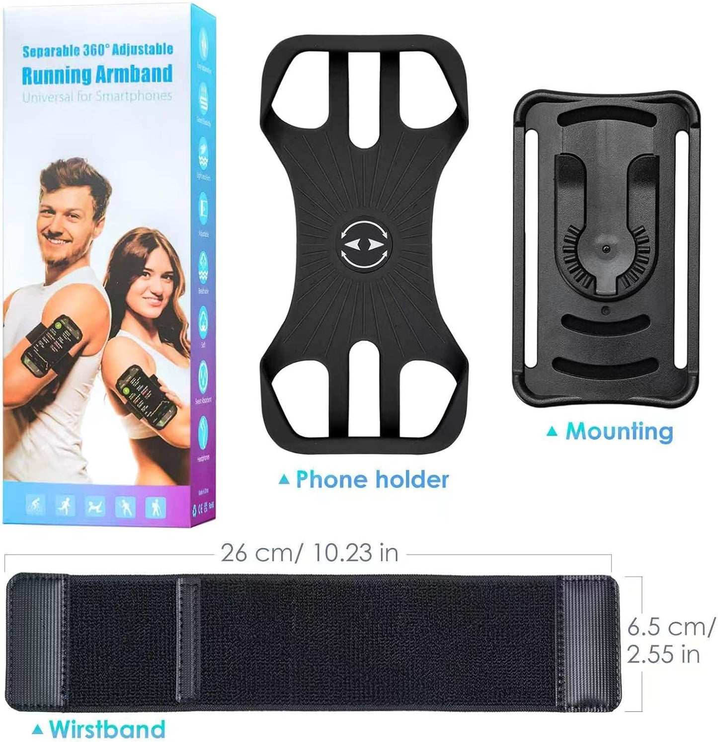 Cikyner Running wristband, Running Phone Holder Sports wristband 360° Rotatable & Detachable Running Phone wristband for 4.5- 7'' iPhone for Gym Jogging Cycling Hiking