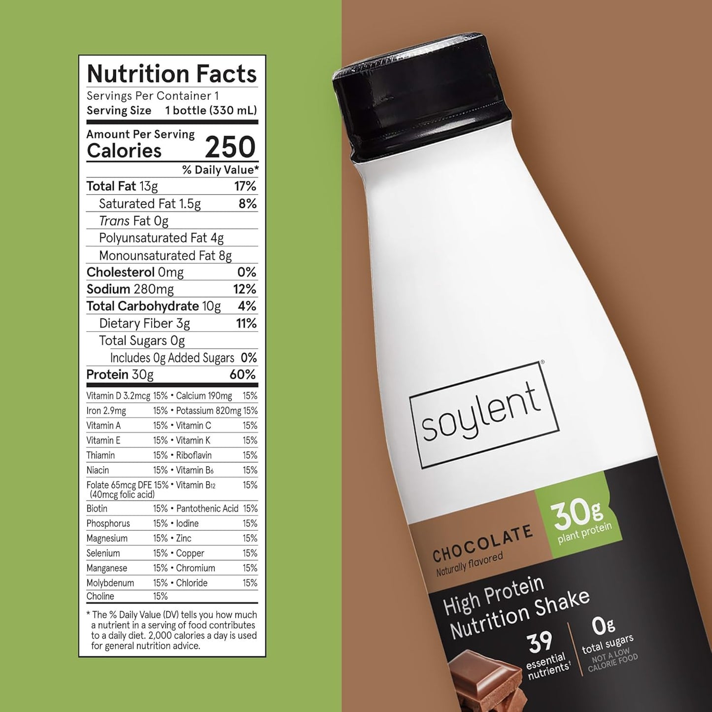 Soylent Chocolate High Protein Shake, 30g Complete Protein, Vegan, Dairy Free and 0g Sugar, Ready to Drink Protein Drinks, 11 Oz, 36 Pack