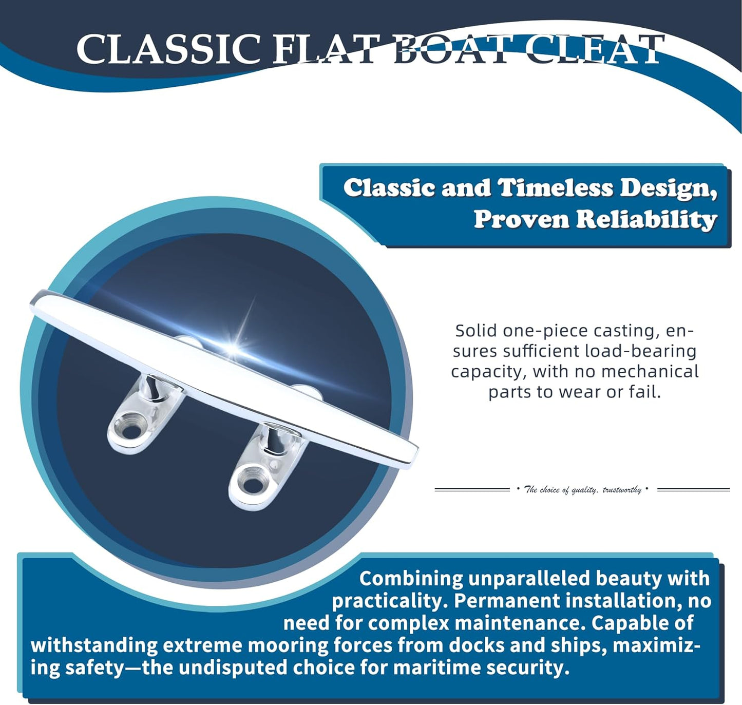 SHENGHUISS Boat Cleat 316 Stainless Steel Open Base Boat Dock Cleats Flat Top Mooring Cleat for Boat, Deck, Dock, Hook (4"/5"/6"/8"/10"/12")