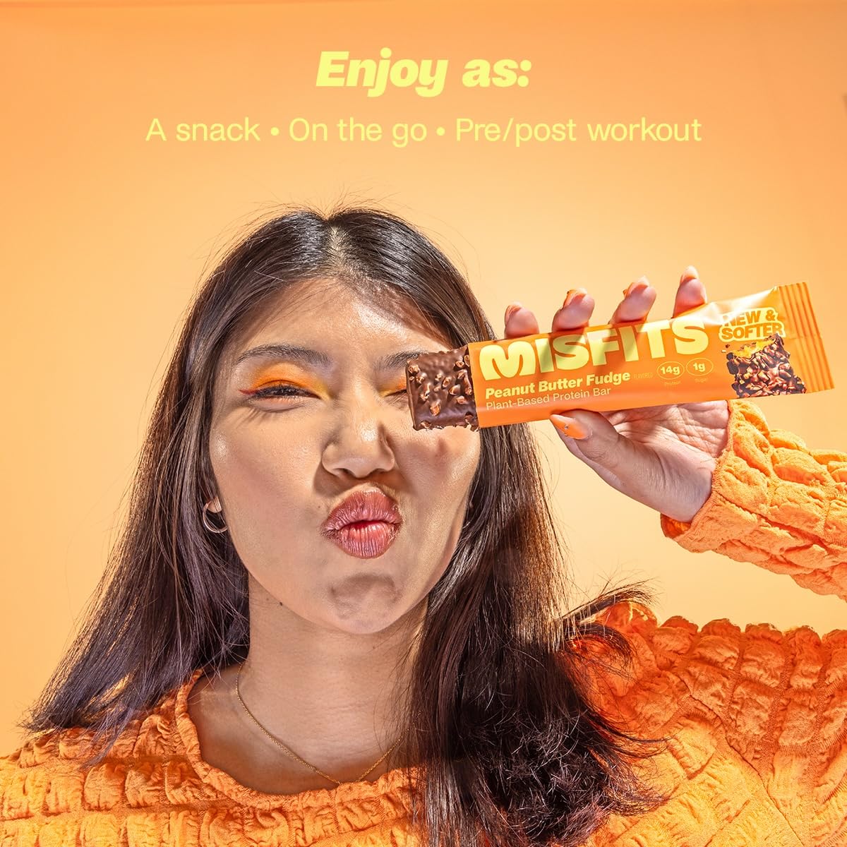 Misfits Vegan Protein Bars, Peanut Butter Fudge - Updated Recipe | Plant Based, Low Sugar & Carb, High Fiber Snacks | Pack of 15