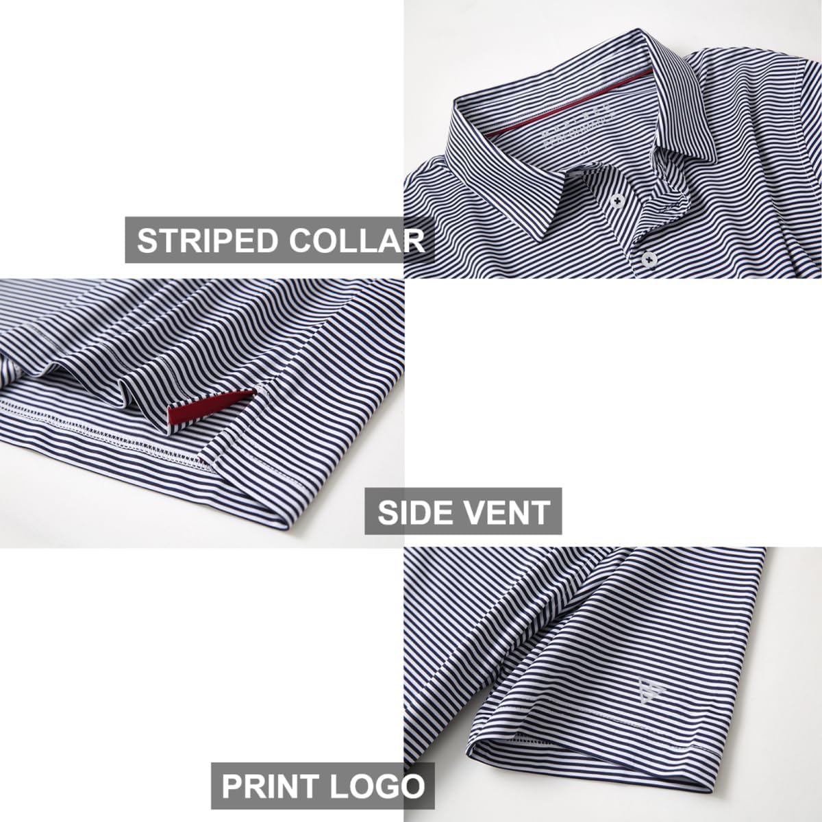 Men's Golf Polo Shirts Short Sleeve Striped Performance Moisture Wicking Dry Fit Golf Shirts for Men