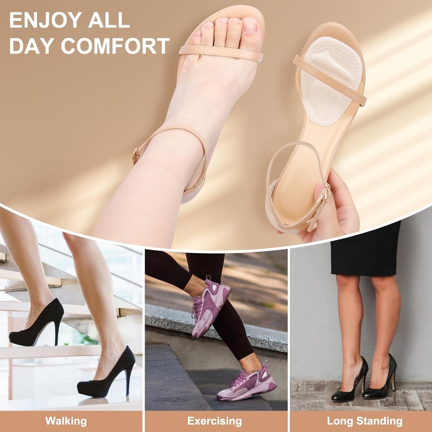 Ball of Foot Cushions, Metatarsal Pads Women, High Heels Non-Slip Comfort Pads, Shoe Support for Metatarsalgia Mortons Neuroma Pain Relief (2 Pairs,Beige)