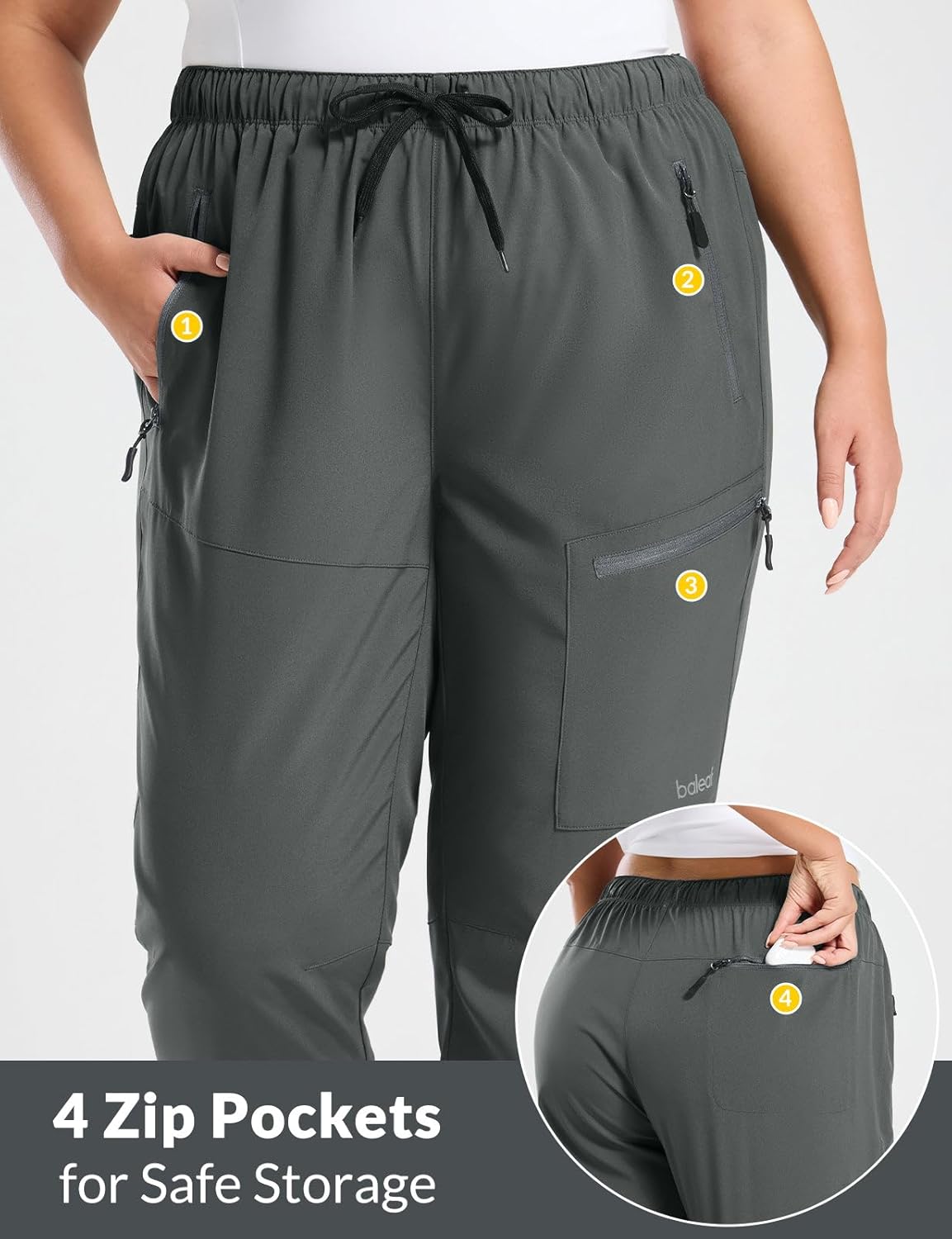 baleaf Plus Size Pants for Women Hiking Cargo Water Resistant UPF 50+ Cargo Joggers Zipper Pockets