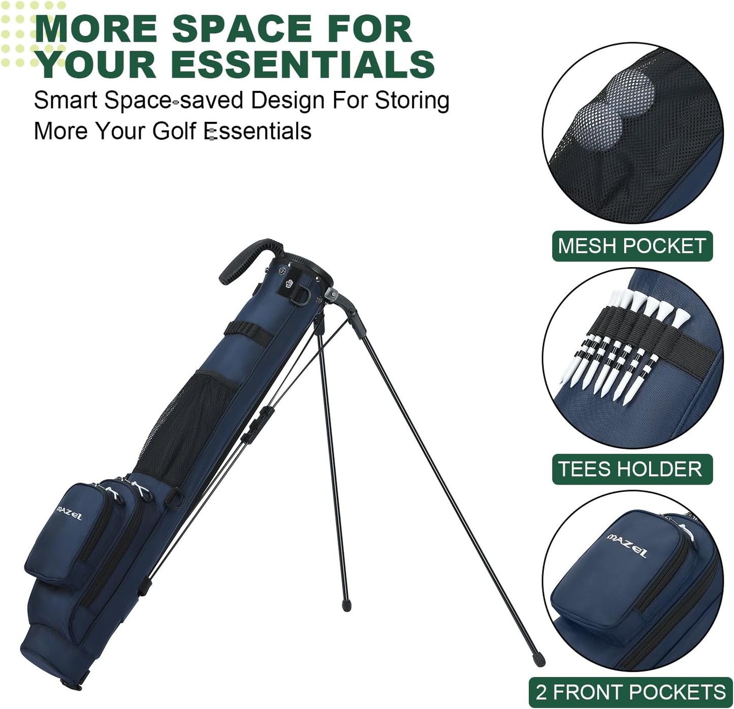 MAZEL Lightweight Golf Bag for Men – Easy to Carry Golf Clubs Bag with Shoulder Strap,Pitch n Putt Golf Stand Bag for Driving Range,Par 3 and Executive Courses - Fit Up to 8 Clubs