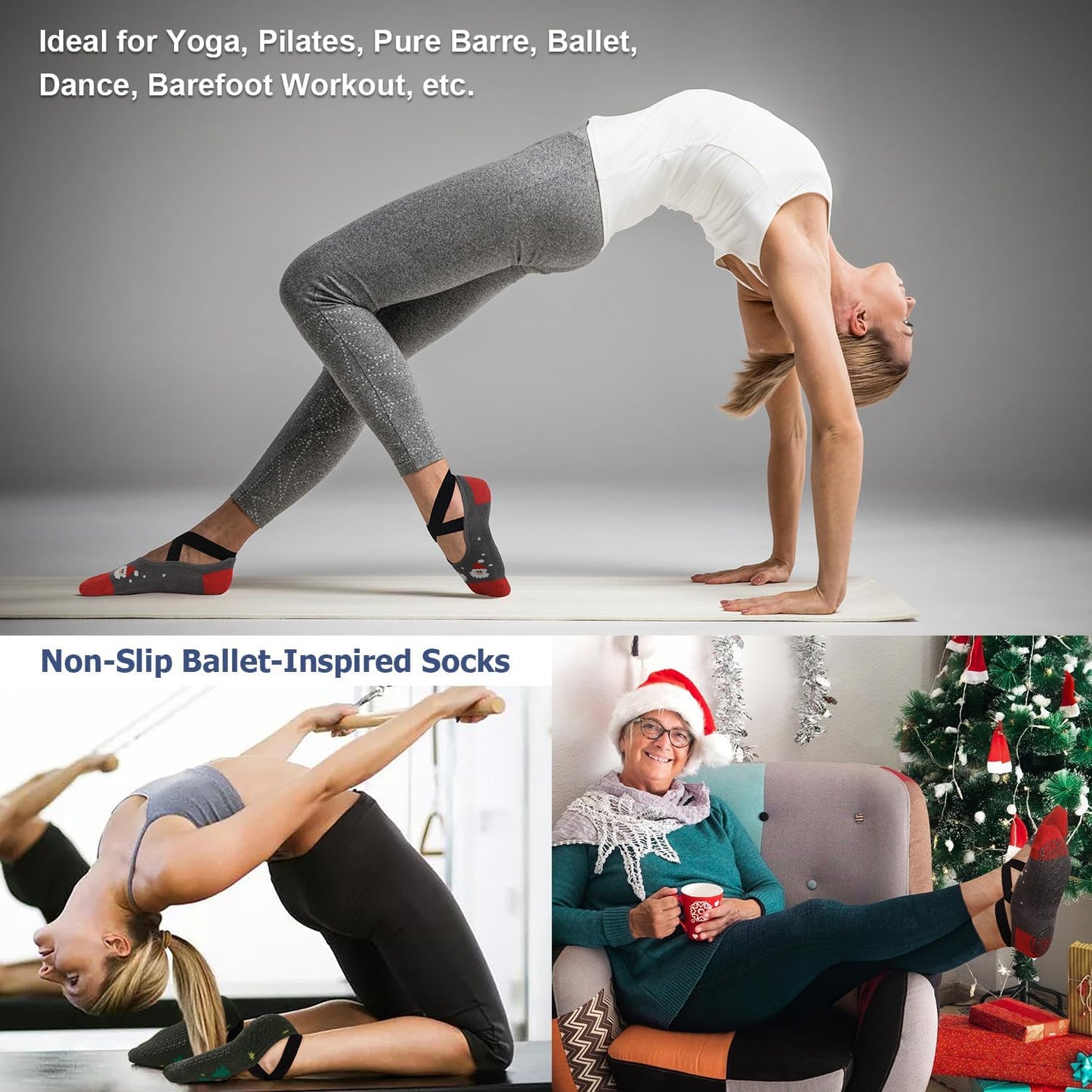 Ozaiic Yoga Socks for Women Non-Slip Grips & Straps, Ideal for Pilates, Pure Barre, Ballet, Dance, Barefoot Workout