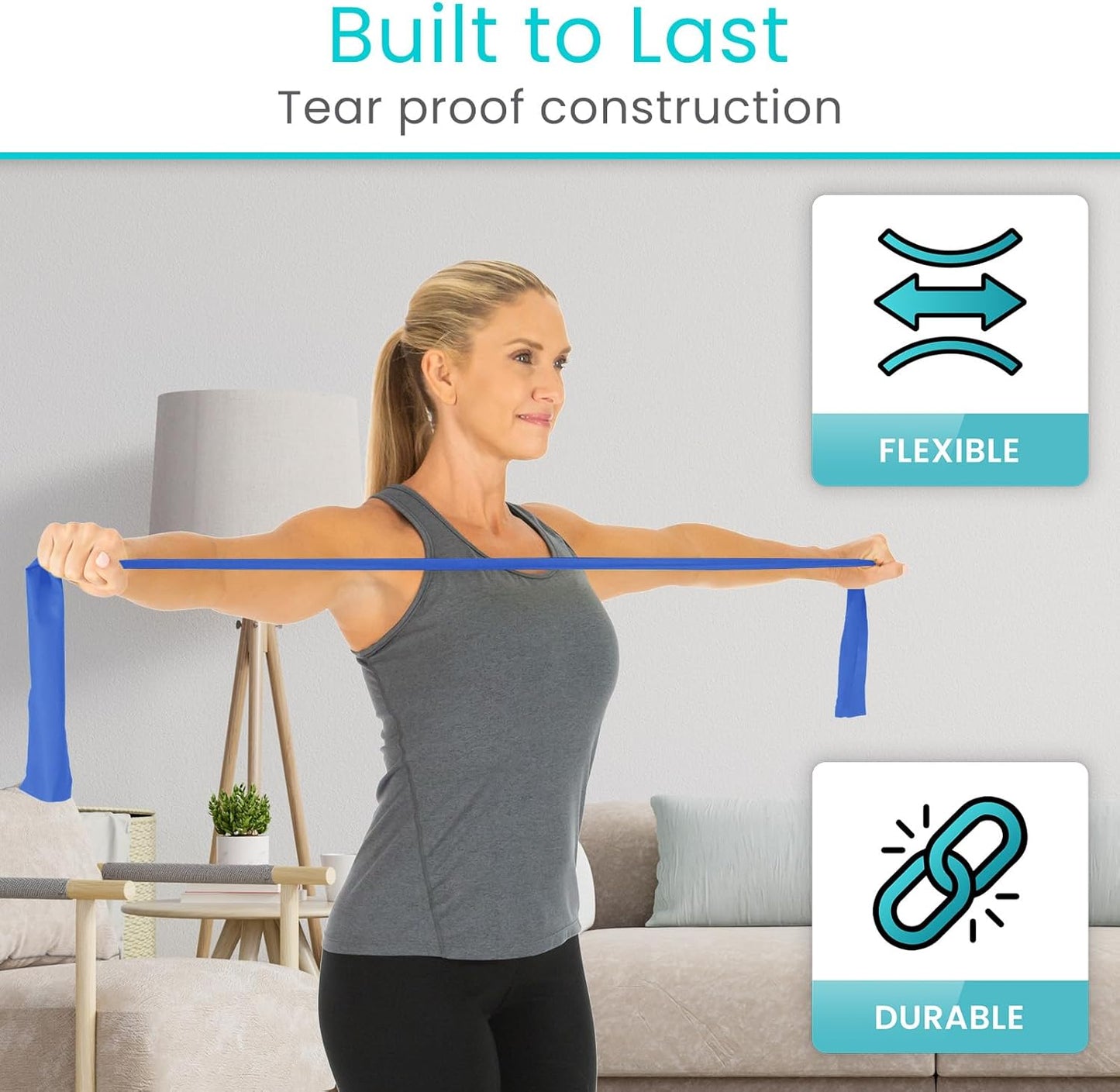 Vive Professional Resistance Bands - 25 Yard Non-Latex Roll for Physical Therapy, Lower and Upper Body Exercise Workout - Straight Elastic for Strength Training, Rehabilitation, Women, Men