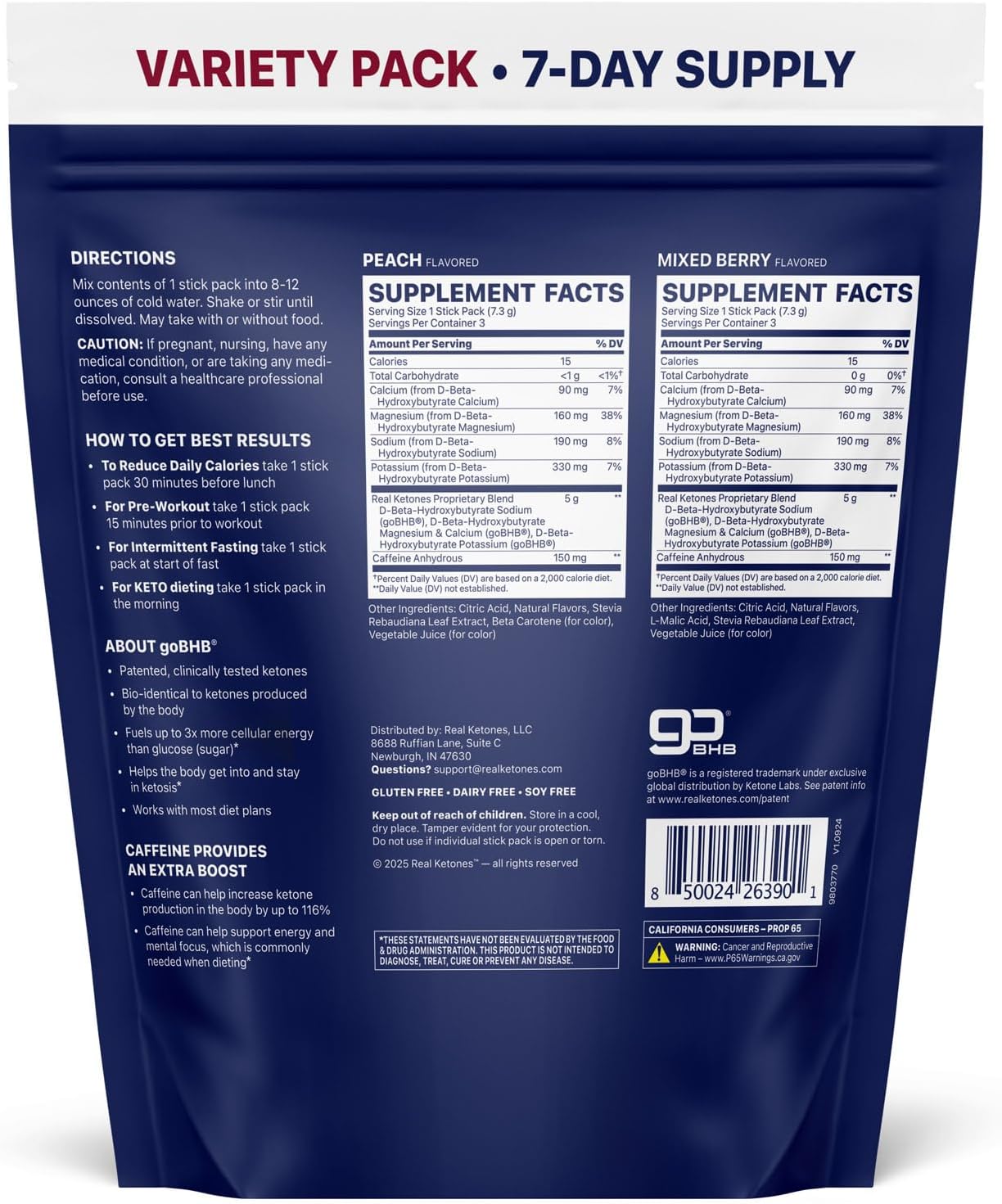 Real Ketones BHB Exogenous Ketones Drink Mix Packets Keto Electrolytes Powder Packets No Sugar with 4 Main Fasting Electrolytes Plus Hydrating Patented Keto BHB - 7 Count Peach, Mixed Berry