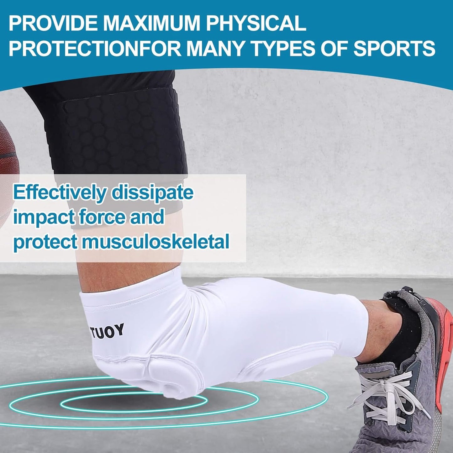 TUOY Knee Pad with Shin Guard Pads, Protective Shin/Knee Sleeve Support for Soccer, Football, Basketball, Wrestling, Volleyball (A Pair)