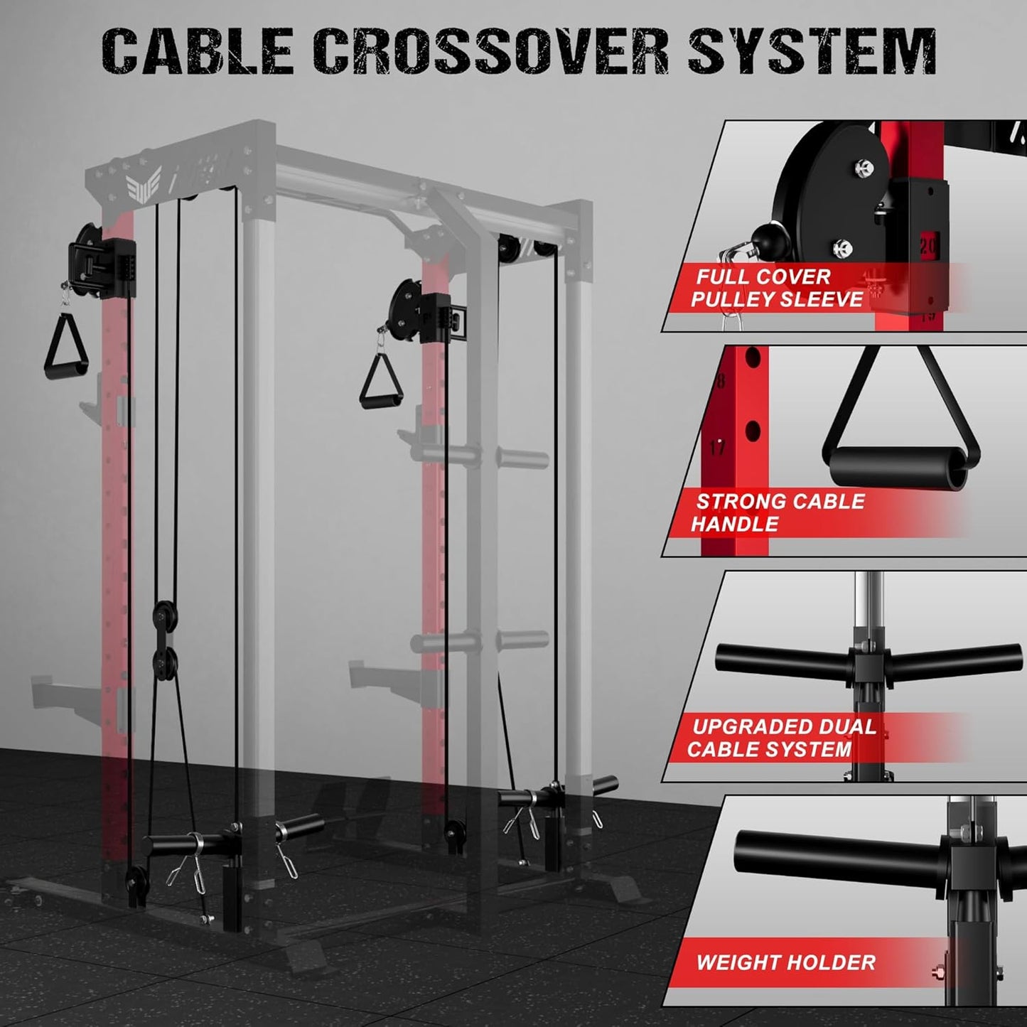 Power Cage, 2000LBS Multi-Function C21 Power Rack with Dual Pulley Cable Crossover System, All-in-One Squat Rack with More Training Attachments