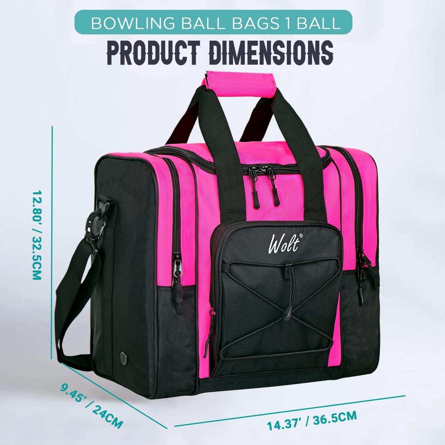 WOLT Bowling Ball Bag for Single Ball - Bowling Ball Tote Bag with Padded Ball Holder, 2 Pockets fit Bowling Shoes Up to Mens Size 14 and Accessories