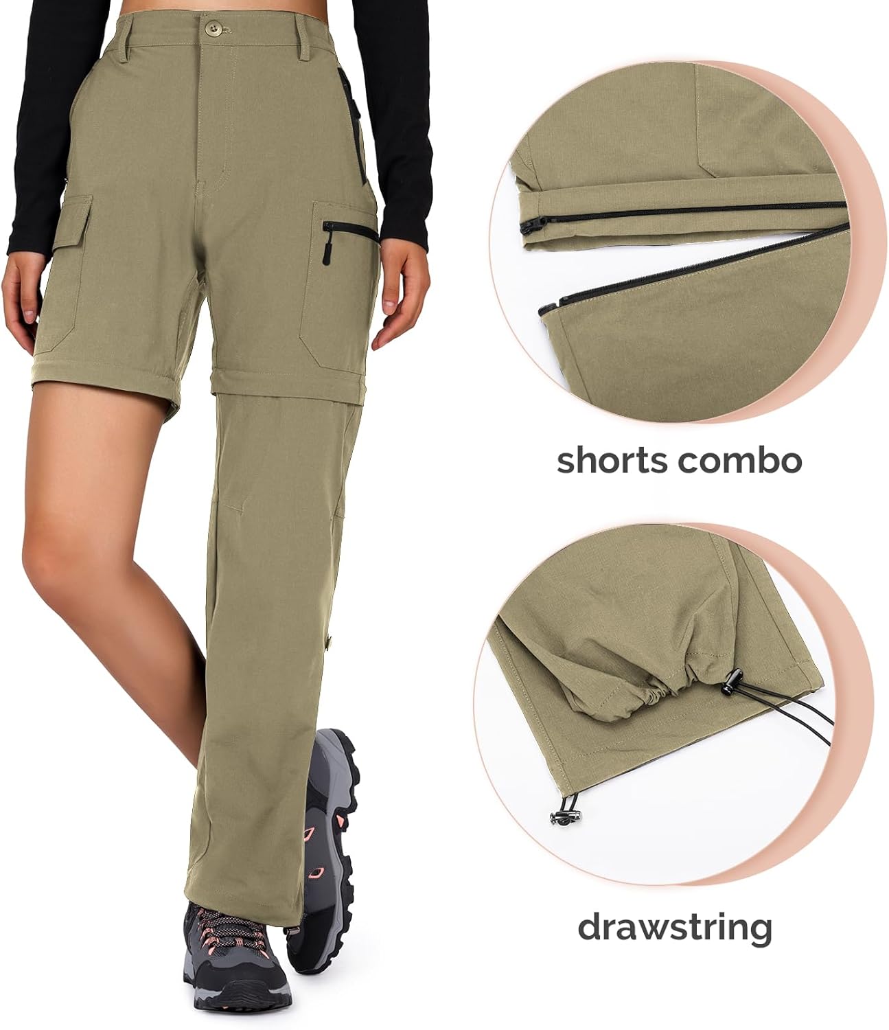 Cycorld Women's-Hiking-Pants-Convertible Quick-Dry-Stretch-Lightweight Zip-Off Outdoor Pants with 5 Deep Pockets