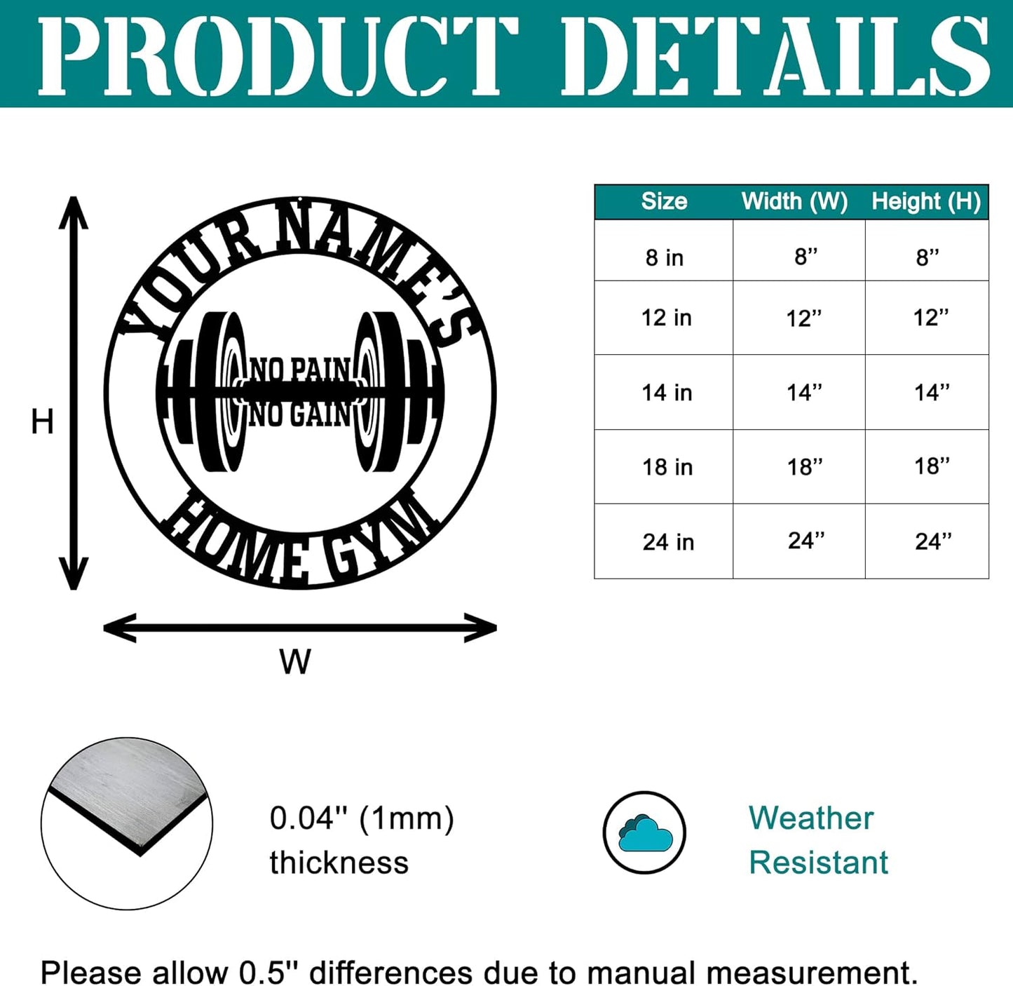 Personalized Home Gym LED Tin Metal Sign Multiple Sizes, Gym Sign Wall Decor, Exercise Workout Room Decor Fitness Center, Motivational Inspirational Hanging Wall Art Wall Plaque (03 w/lights)