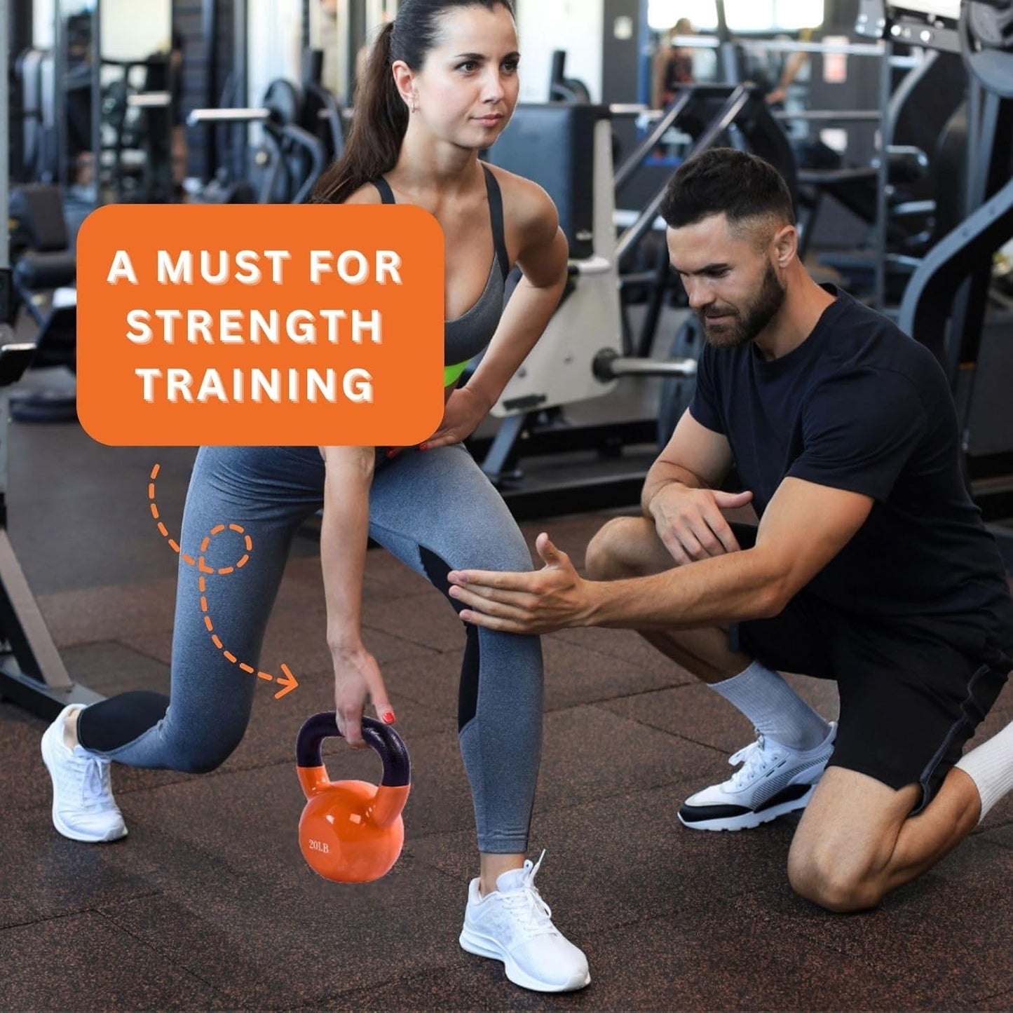 BESEA Orange Vinyl Coated Kettlebell 20~45LBS, Wide Grip Handle, Stable Flat Base, Strength Training, Durable kettle bells