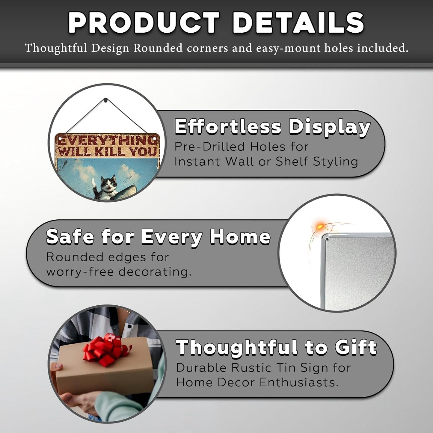 Vintage Cat Tin Sign Everything Will Kill You So Choose Something Fun Retro Shark Metal Poster Funny Cat Lovers Wall Art Decorations for Home Shop Bar Hotel Indoor Outdoor 12 * 16inch