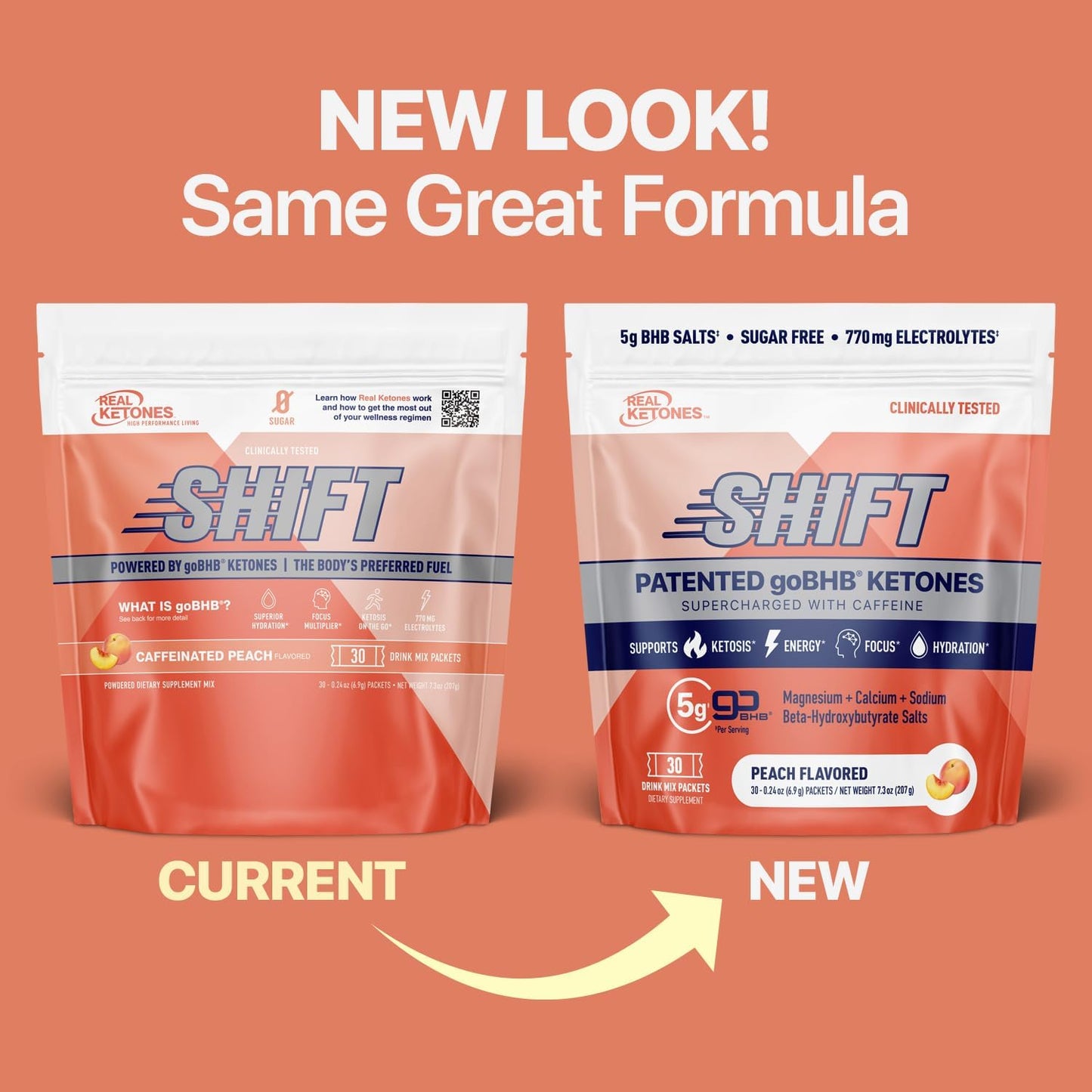 Real Ketones BHB Exogenous Ketones Drink Mix Packets Keto Electrolytes Powder Packets No Sugar with 4 Main Fasting Electrolytes Plus Hydrating Patented Keto BHB - 30 Count Peach Caffeine