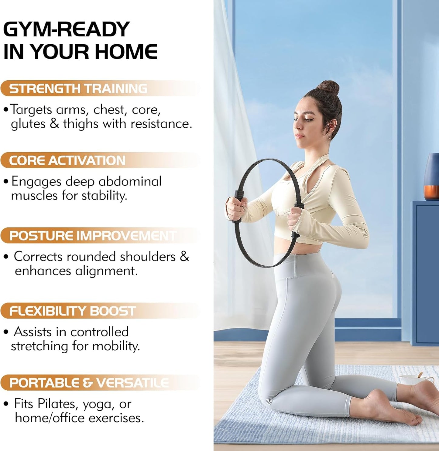 Pilates Ring, 13.5" Silicone Magic Pilates Fitness Circle with Dual Grip, Lightweight & Durable Flexible Resistance Exercise Equipment for Toning Arms, Thighs, Legs, Core