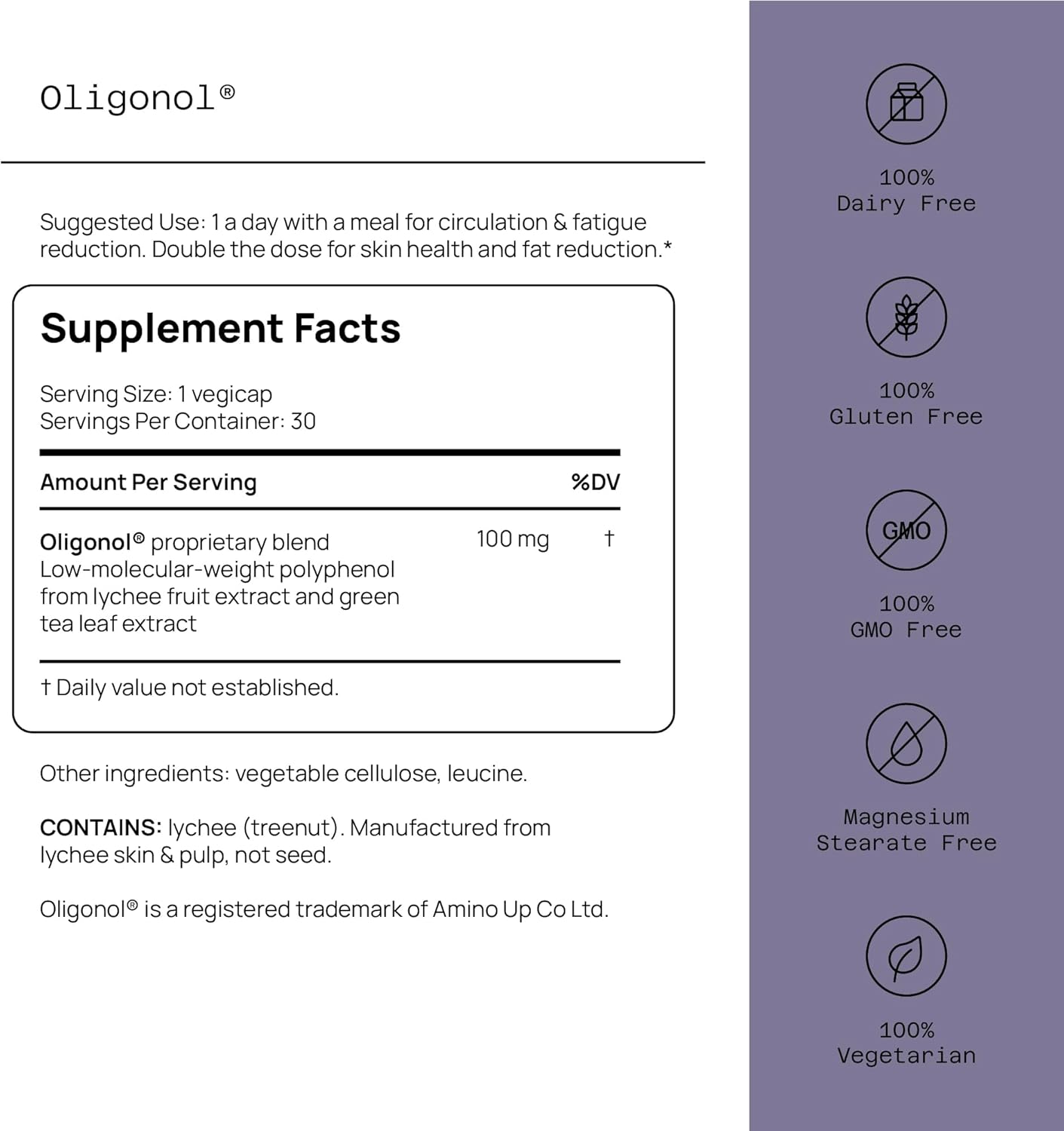 Quality of Life Oligonol Premium Anti Aging Supplement - Promotes Cardiovascular Health, Circulation & Youth, Includes Antioxidants - Lychee Fruit Extract - 30 Vegicaps