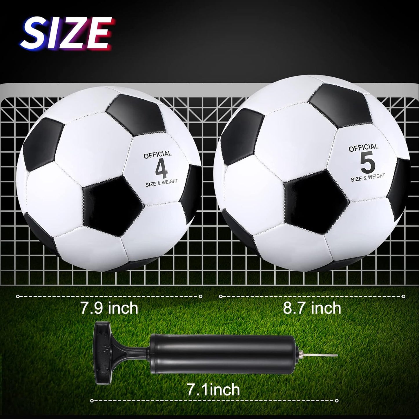 HyDren 4 Pack Soccer Ball with Pump Official Size 4/5 Deflated Soccer Balls Bulk for Outdoor Indoor Practice Training Sport Gift for Kids Boys Teen Youth Adult