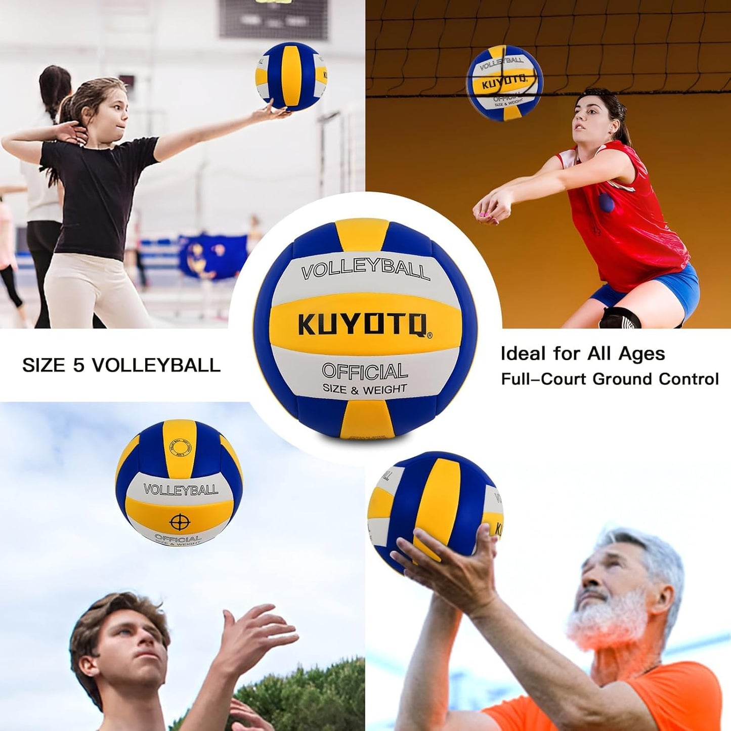 KUYOTQ Official Size 5 in&Outdoor Beach Volleyball,3MM Thickened Surface Soft Leather Youth Womens Mens Volleyball for Game Gym Training(Deflated)