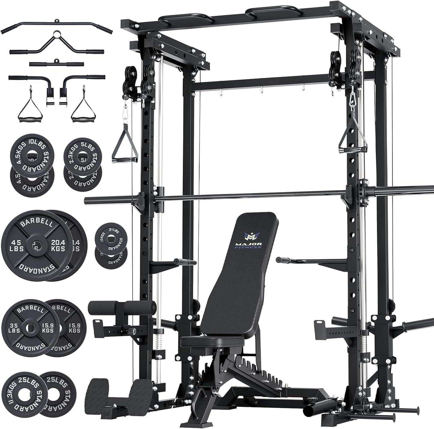 Major Fitness Drone3 Smith△ Machine – All-in-One Home Gym Squat Rack with Weight Bar, Cable Crossover Machine – Heavy-Duty Fitness Equipment for Strength Training and Full-Body Workouts