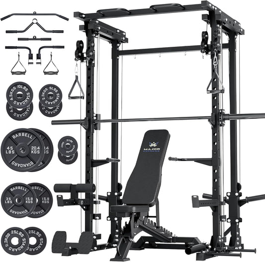 Major Fitness Drone3 Smith△ Machine – All-in-One Home Gym Squat Rack with Weight Bar, Cable Crossover Machine – Heavy-Duty Fitness Equipment for Strength Training and Full-Body Workouts