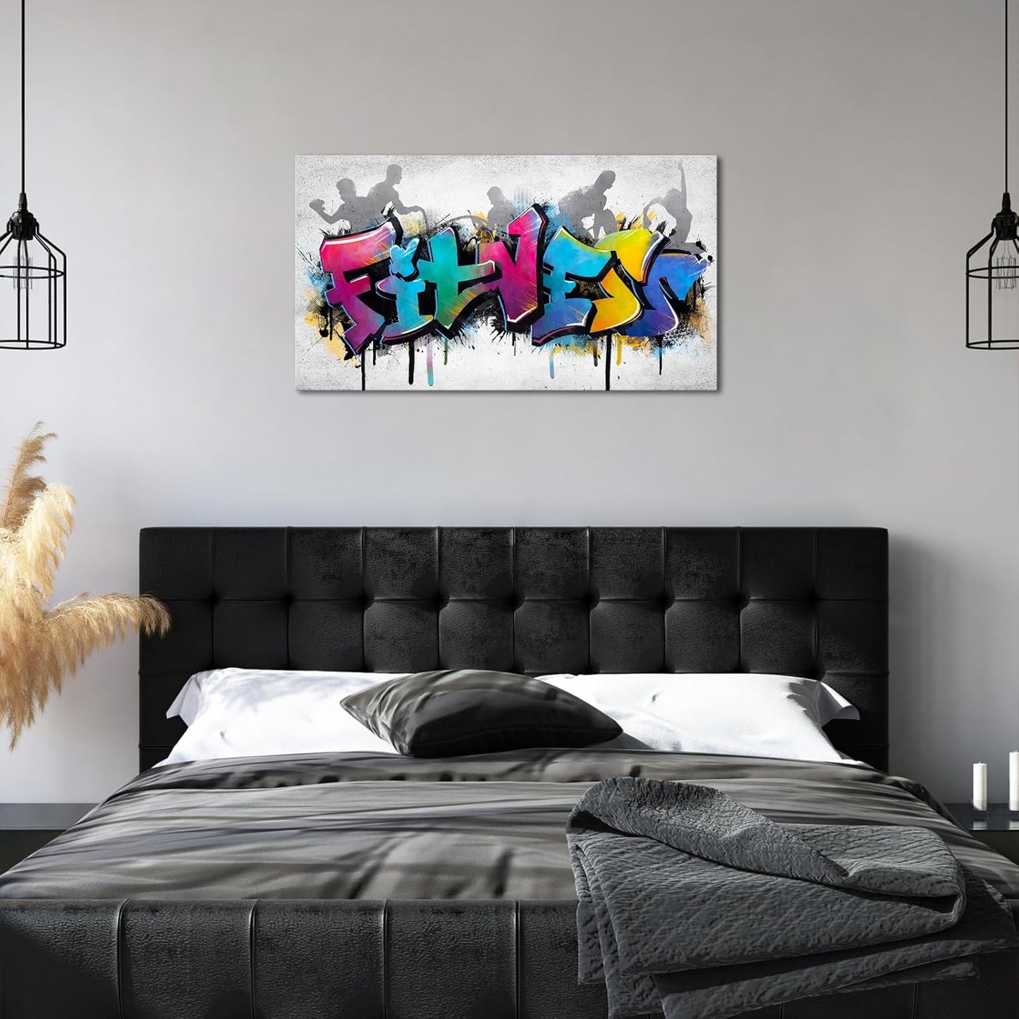 iHAPPYWALL Large Fitness Sports Canvas Wall Art Abstract Colorful Fitness Motivational Life Quote for Gym Workout Room Home Bedroom Office Ready to Hang 20x36inch (Purple)