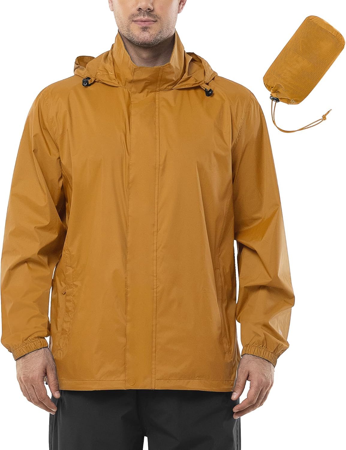 Outdoor Ventures Men's Rain Jacket Waterproof Lightweight Packable Rain Shell Raincoat with Hood for Golf Hiking Travel