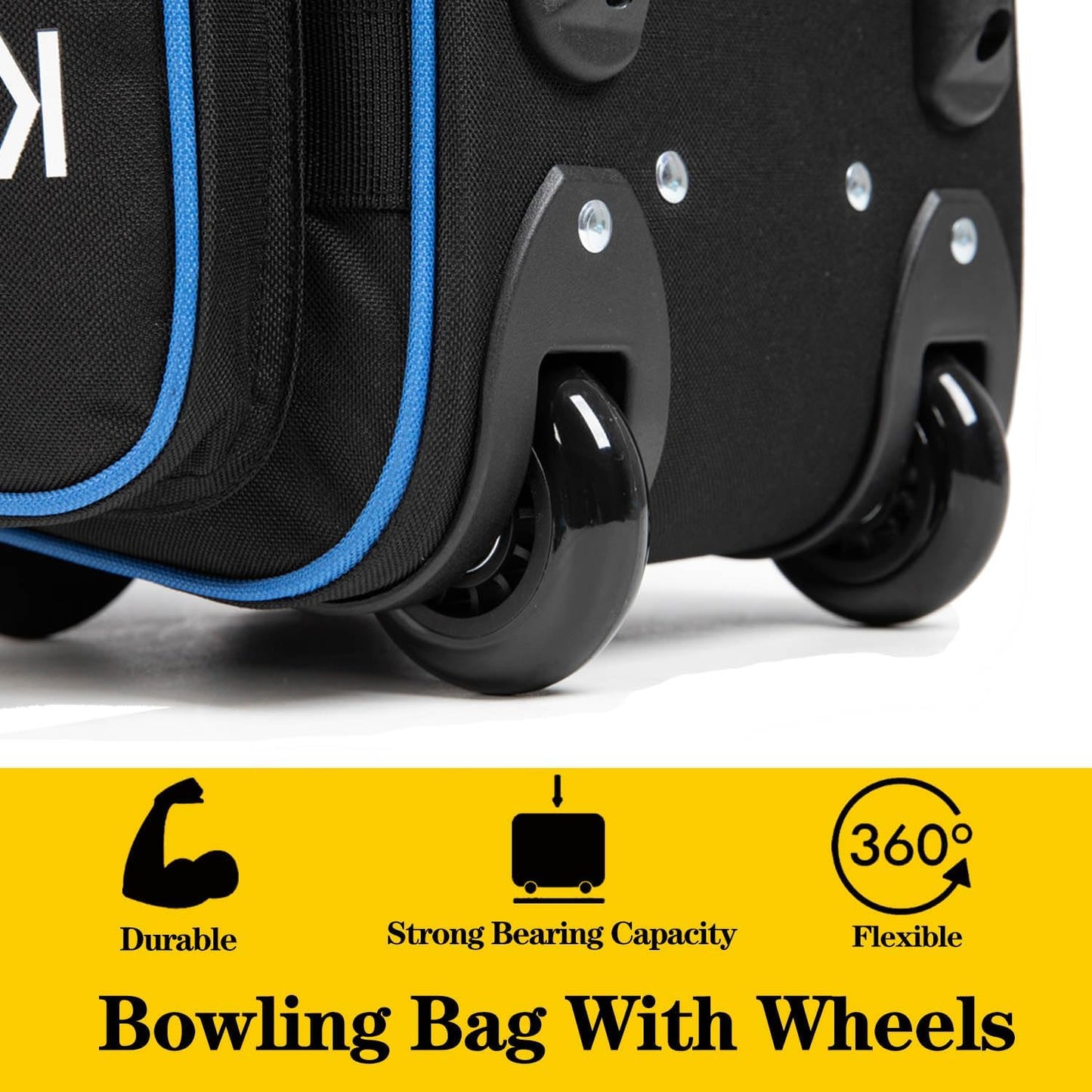 Double Roller 2 Ball Bowling Bag with Large Separate Shoe Compartment and Oversized Accessory Pocket, 36" Extendable Handle.