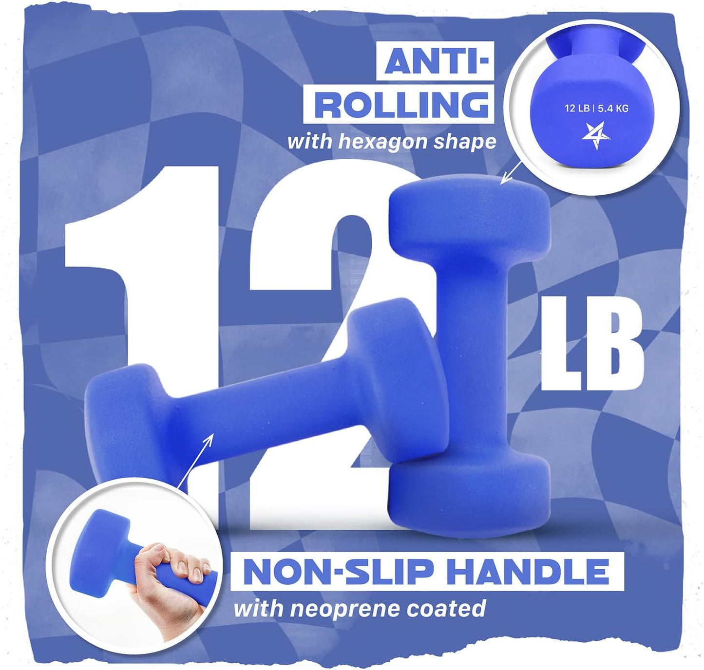 Yes4All Neoprene Coated Dumbbell Hand Weight Sets of 2 - Multiple Weight Options with 15 Colors, Anti-roll, Anti-Slip, Hexagon Shape