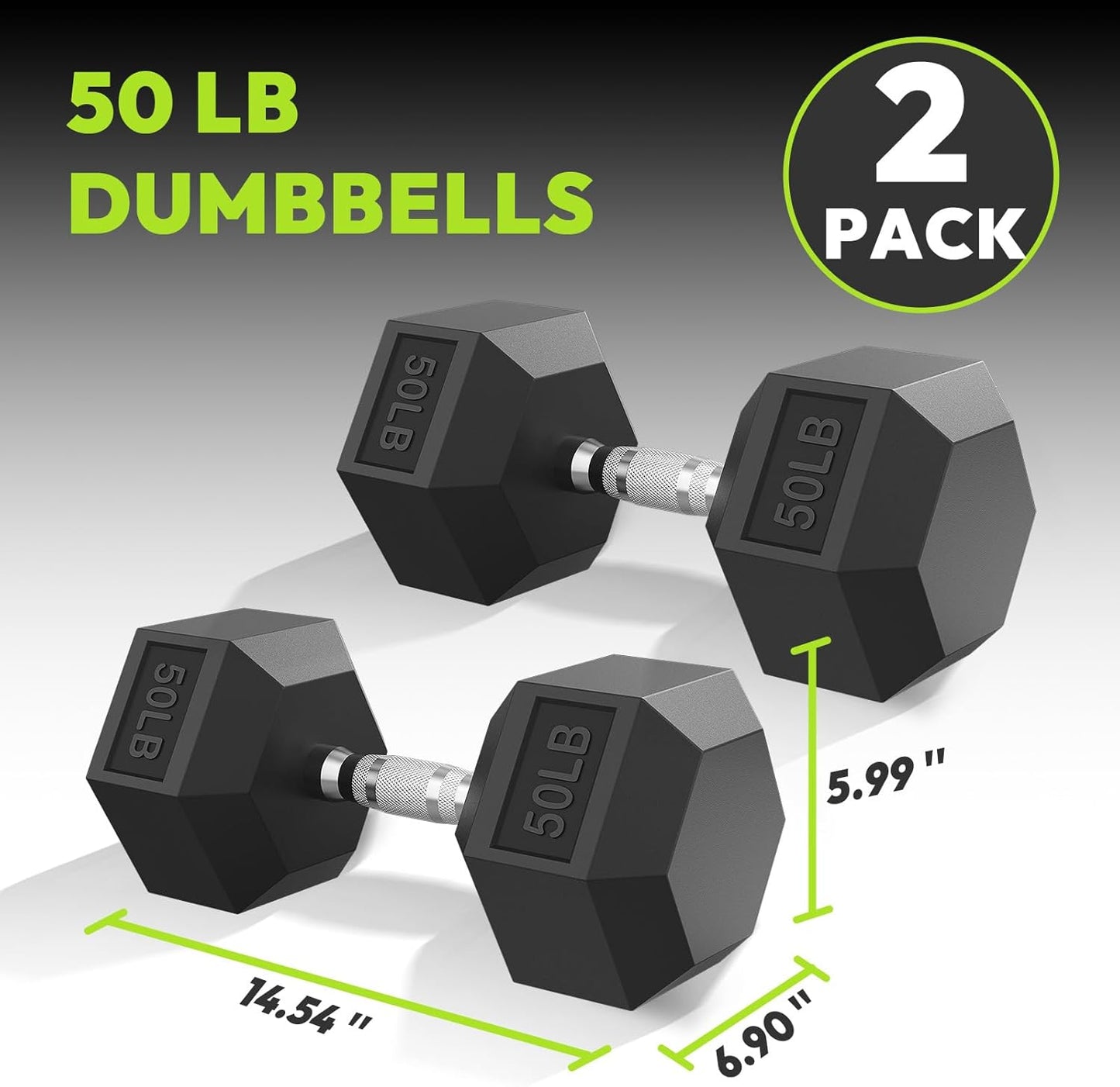 Hex Dumbbell 40-125 lb, Rubber Encased Exercise & Fitness Dumbbells, Hand Weight for Strength Training