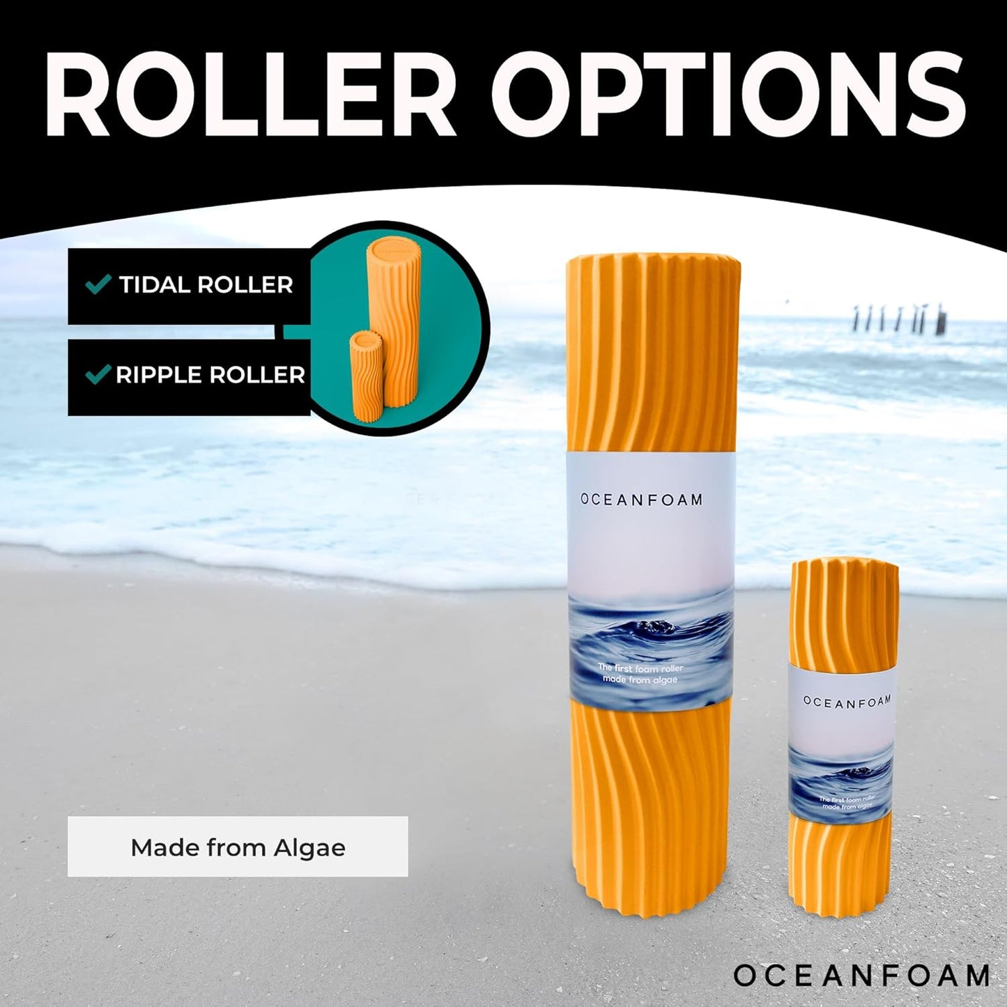 Oceanfoam Tidal Roller - Gold - Muscle Massage Foam Roller for Back Pain & Stretching - Firm and Ergonomic Wide Wave Textured - Yoga, Athletics, & Wellness - Full Size, 20" x 5"