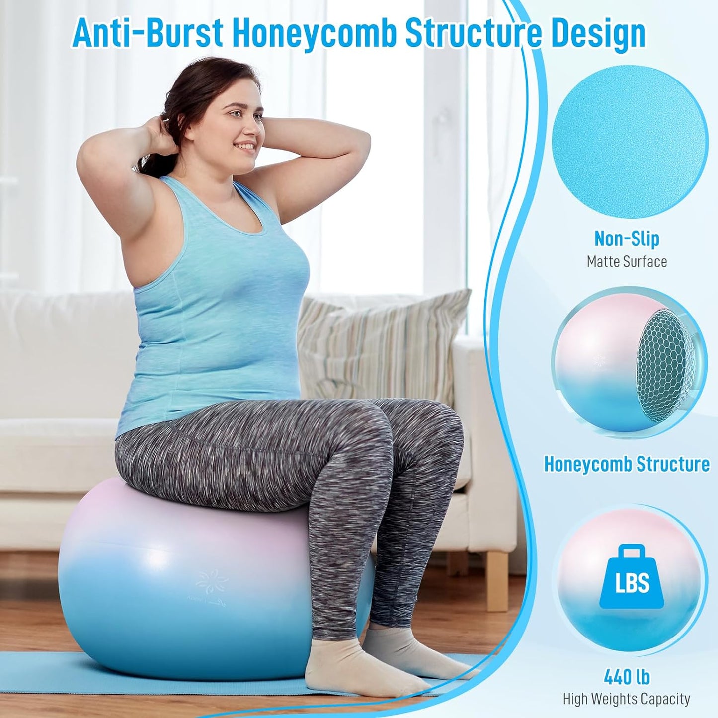 Sportneer Extra Thick Exercise Ball - 25.6''Yoga Ball with Quick Pump - Anti-Burst and Slip Resistant Fitness Ball Chair for Pregnancy and Physical Therapy