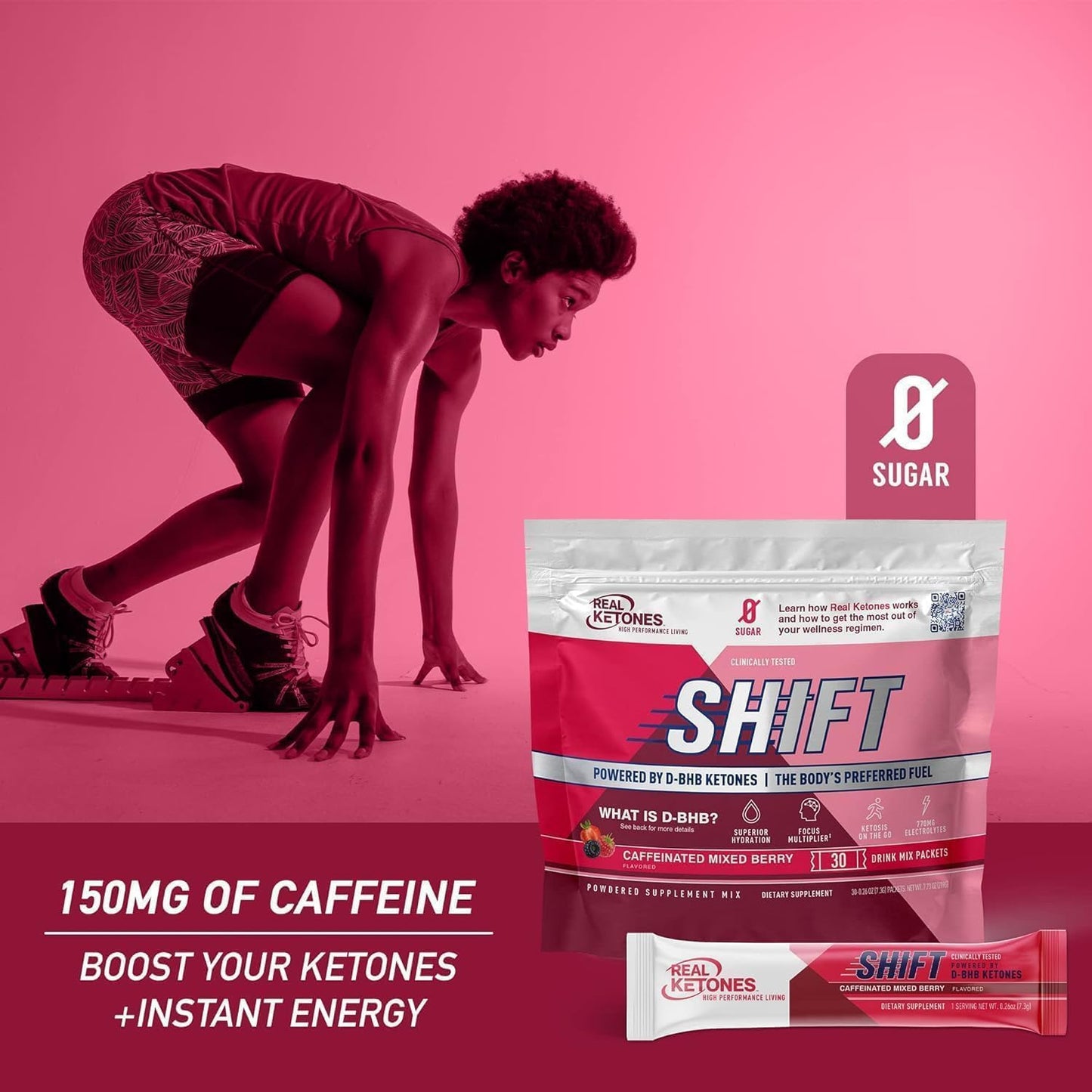 Real Ketones BHB Exogenous Ketones Drink Mix Packets Keto Electrolytes Powder Packets No Sugar with 4 Main Fasting Electrolytes Plus Hydrating Patented Keto BHB - 30 Count Mixed Berry Caffeine