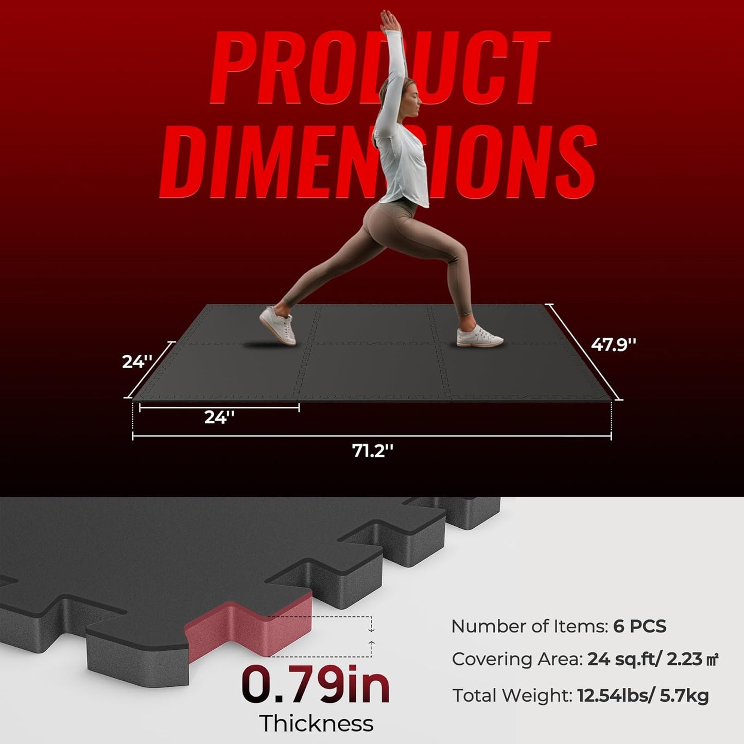 SUPERJARE 0.79 Inch Gym Flooring for Home Gym, Exercise Equipment Mats with Rubber Top, Interlocking Rubber Floor Tiles for Home Gym and Fitness Room, Protective Flooring Mat