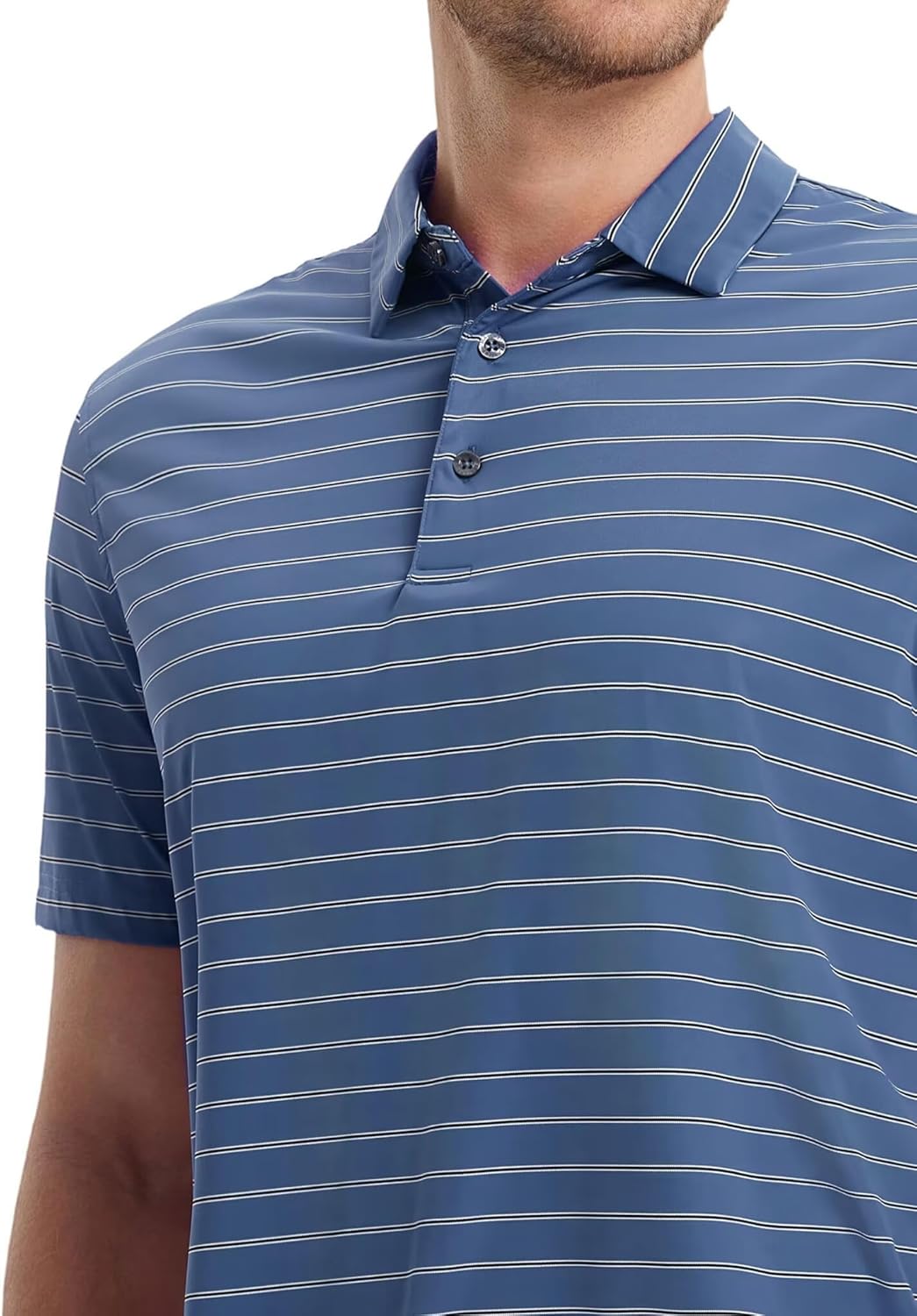 M MAELREG Mens Striped Golf Shirts Short Sleeve Silk-Like Touch Water-Resistant Breathable Soft Collared Polo Shirts for Men