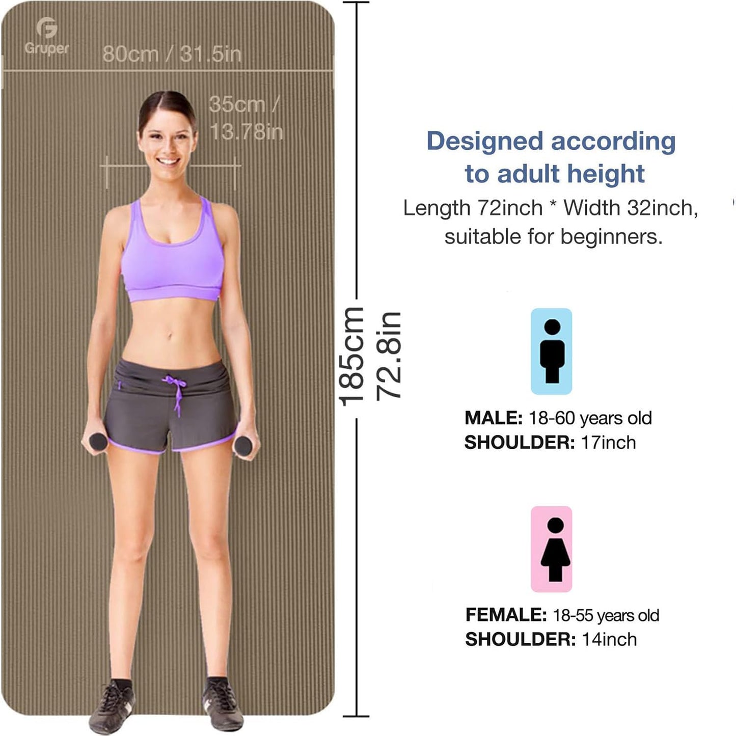 Thick Yoga Mat Non Slip, Large Size 72" L x 32" W x 0.6" TH, Premium Exercise & Fitness Mat with Carrying Strap and Bag, Workout Mats for Home