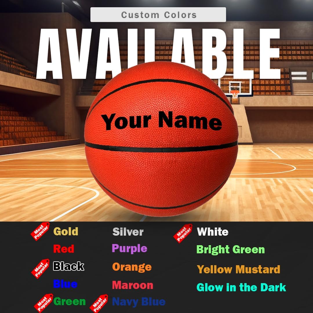 HAMMET Personalized Basketball – Customized Basketball with Your Name or Text – Multiple Colors, Fonts & Designs Available – Durable for Indoor and Outdoor - Ideal Gift for Son, Daughter, Boy or Girl