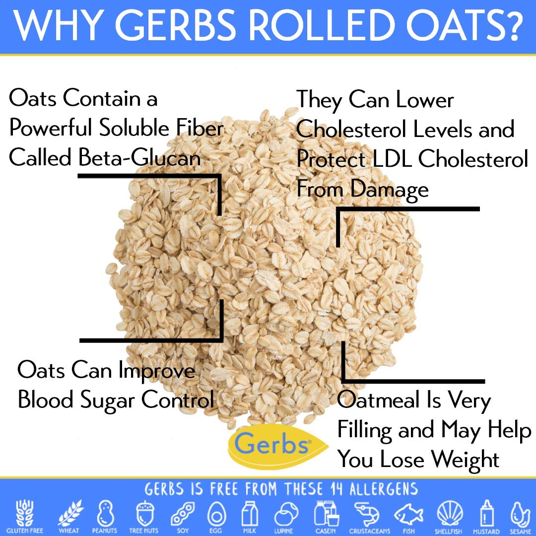 Gerbs Gluten-Free Traditional Rolled Oats 2 lbs. | Carefully Sourced, Premium Grade, Resealable Bag | Hearty Texture, Ideal for Baking & Breakfast | Top 14 Allergen-Free