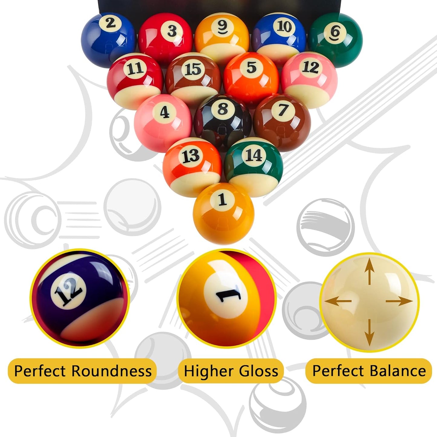 Premium Billiard Balls Pool Table Accessories 2-1/4" Regulation Size 16 Pool Balls Billiard Set