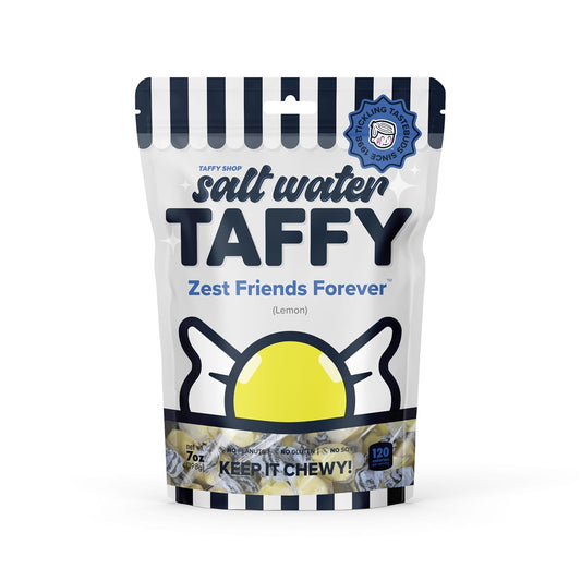 Taffy Shop Zest Friends Forever, Lemon Salt Water Taffy – Gourmet Soft Chewy Candy, Bulk Sweet Snack, Fresh Gift & Gluten-Free, 140 Individually Wrapped Pieces (32oz)