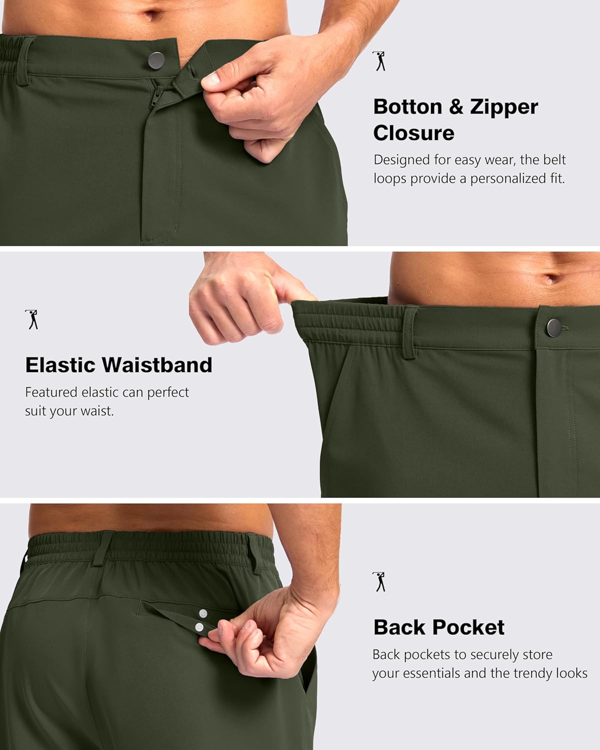 Pudolla Men's Casual Shorts 7"/9" Lightweight Golf Shorts with 3 Pockets Stretch Quick Dry Comfy Work Shorts