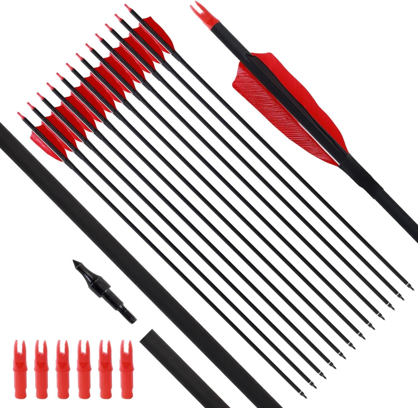 Archery 31" Hunting Arrows with 4" Natural Turkey Feather Carbon Arrows Target Practice Arrows for Traditional Bow Recurve Bow & Longbow - 12Pcs