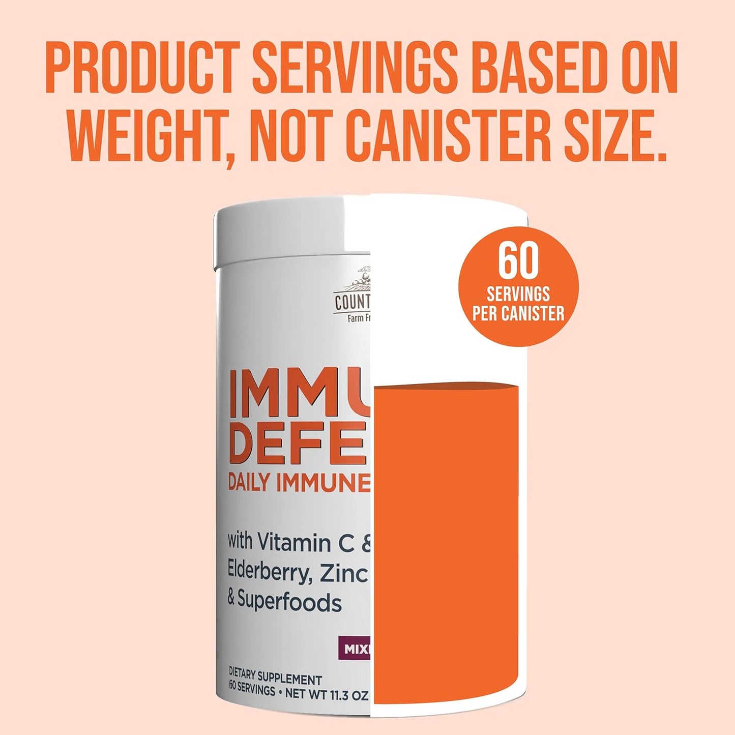 COUNTRY FARMS Immune Defense Superfoods, Immune Support Supplement, Vitamin C with Black Elderberry, Echinacea, Turmeric, Supports Hydration, with Probiotics and Prebiotics, Berry Flavor, 60 Servings