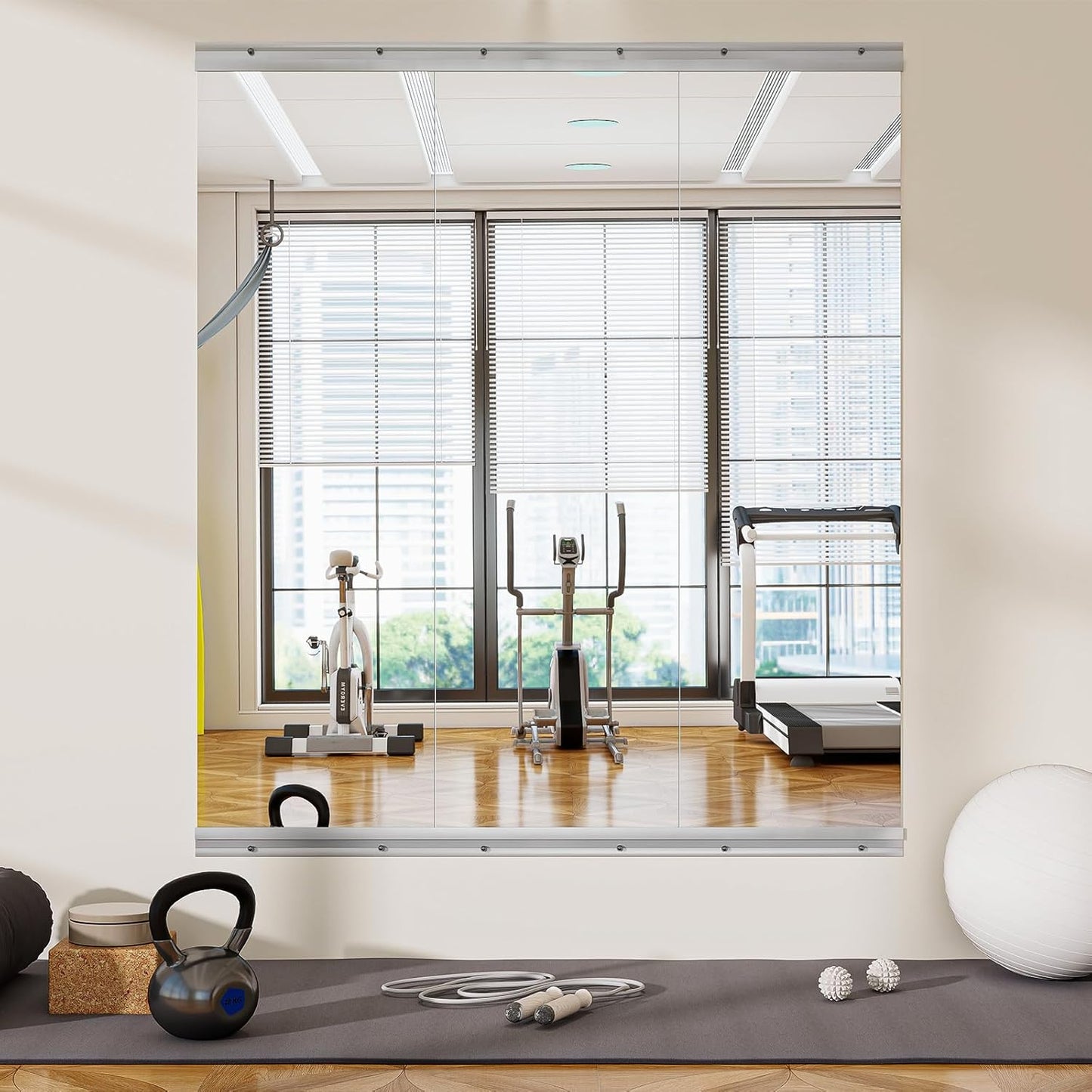 Home Gym Mirror - 3 PCS 16×56 inches, Large Frameless Wall Mounted Full Length Body Mirror for Dancing Studio, Exercise, Fineness, Yoga, Tempered Glass